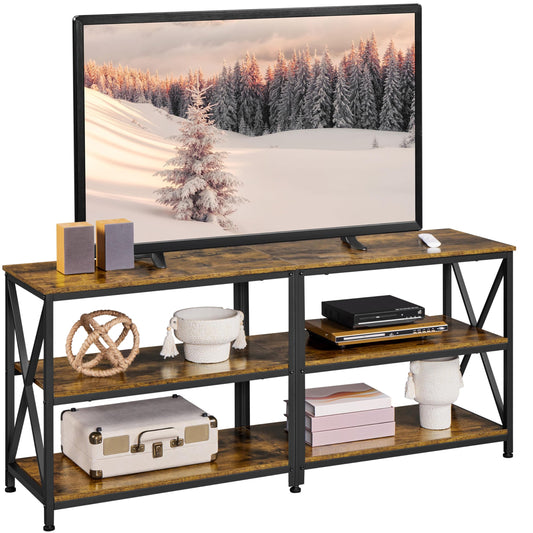 Yaheetech TV Stand for 65 Inch TV, Farmhouse Entertainment Center for Living Room, 55 Inch TV Media Console Table, Living Room Shelves, Rustic Brown