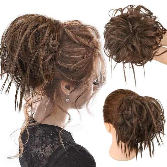 HMD Tousled Updo Messy Bun Hair Piece Hair Extension Ponytail With Elastic Rubber Band Updo Extensions Hairpiece Synthetic Hair Extensions Scrunchies Ponytail Hairpieces for Women