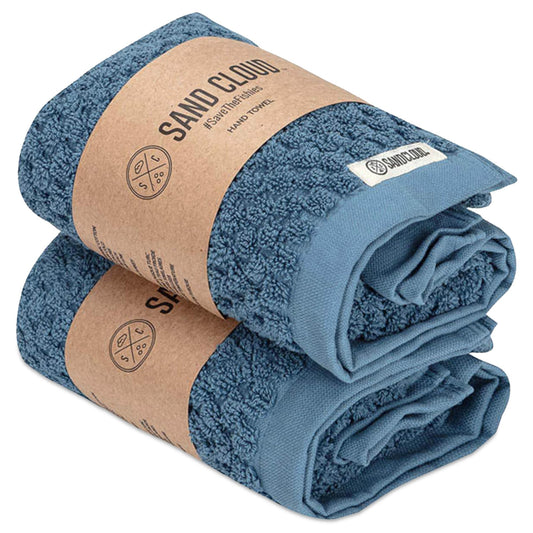 Sand Cloud Turkish Bath Towels for Bathroom, Set of 2 (Atom Blue, Large) - Luxury Soft Linen Turkish Organic Cotton is Luxurious & Absorbent - Premium Shower & Bathroom Towels Dry Faster