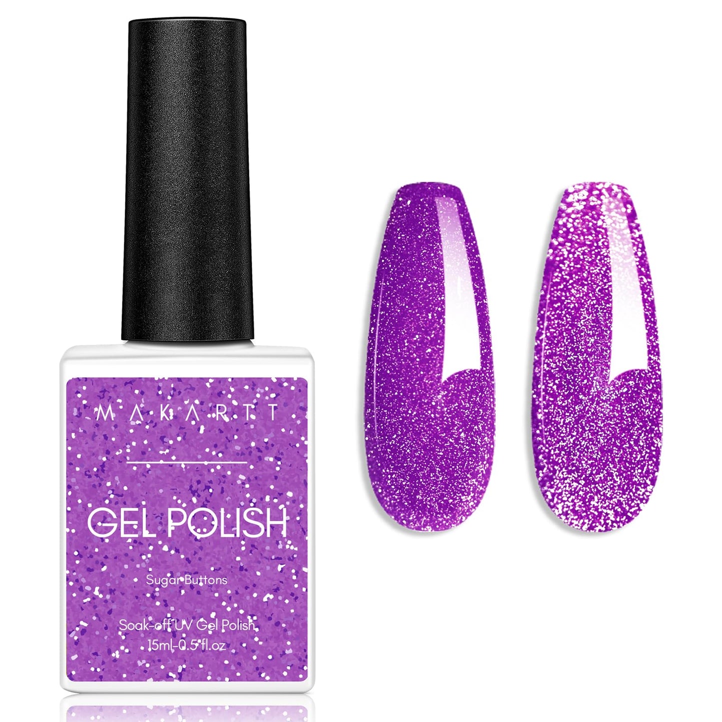 Makartt Glitter Gel Nail Polish - Flash Diamond Purple Reflective Gel, 15ml UV LED Soak Off for Nail Art Designs, DIY Home Salon Manicure, Sugar Buttons