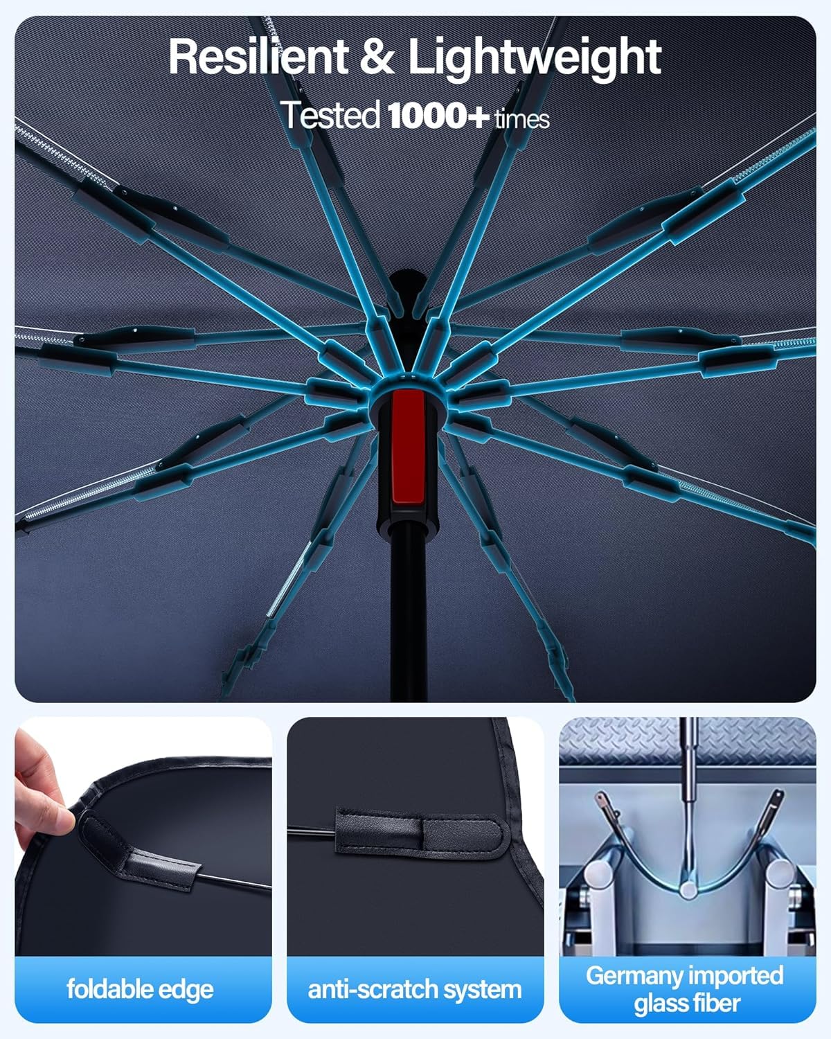 [2025 Upgrade] Windshield Sun Shade Umbrella, Foldable Car Sun Shade with Vinyl Coating Heat Shield UV Ray Reflector Keeps Cool and Protect Interior, for Auto Trucks Sedan SUV (57" x 31")