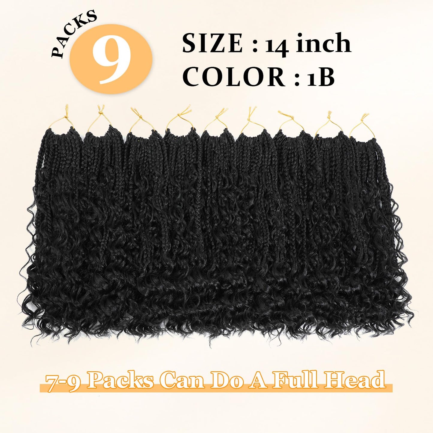 Yewell 14 Inch Goddess Box Braids Crochet Hair Curly Ends 9 Packs Pre Looped Boho Crochet Box Braids Bohemian Box Braid Crochet Hair For Black Women (14Inch 9 Packs,1B)