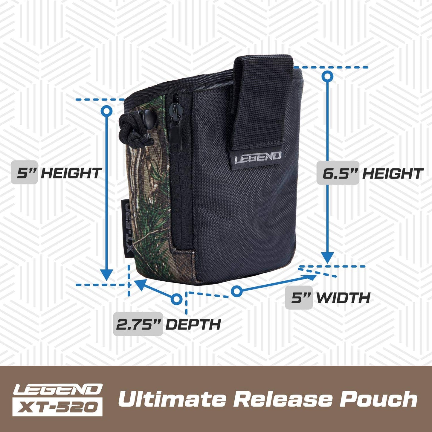 LEGEND - XT520 Quick Release Pouch & Finger Tab Bag (Realtree) | Interior Divider for Better Organization & Storage of Release Aids | Attaches to Standard 2" Belt | Quick Drawstring Closure