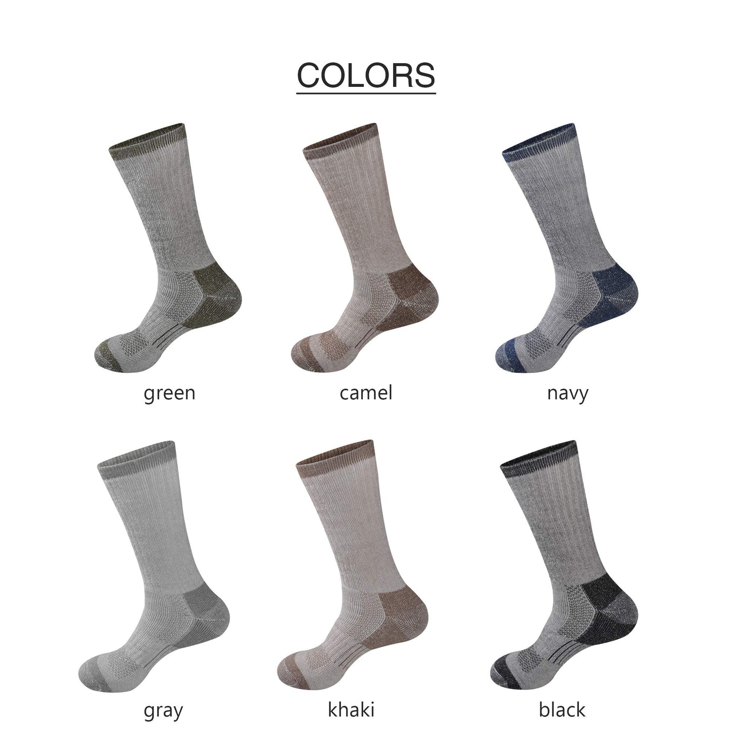 GKX Men's Merino Wool Moisture Wicking Outdoor Hiking Heavy Duty Work Cushion Crew Socks(Green)