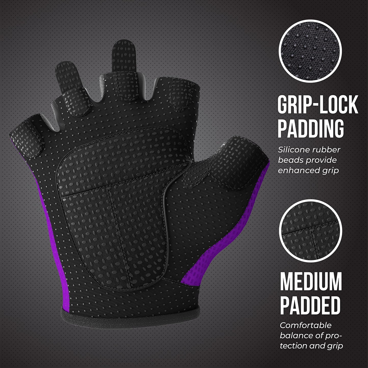 Contraband Pink Label 5307 Womens Designer Workout Gloves | Low Sweat Diamond Mesh Fabric w/Grip-Lock™ Silicone Palm (Purple, X-Small)