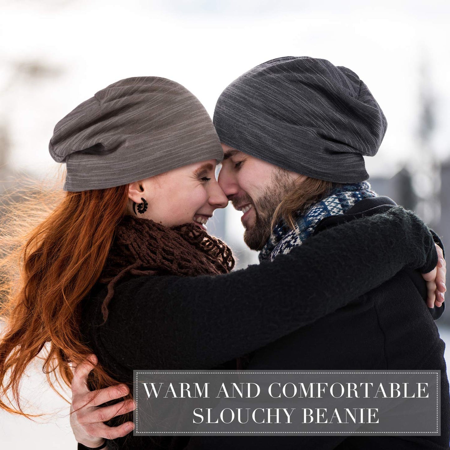 SATINIOR 4 Pieces Sleeping Cap Beanie Hat for Men Women Slouchy Beanie Baggy Skull Cap Summer Winter Knit Hat (Blue, Black, Gray, Khaki)