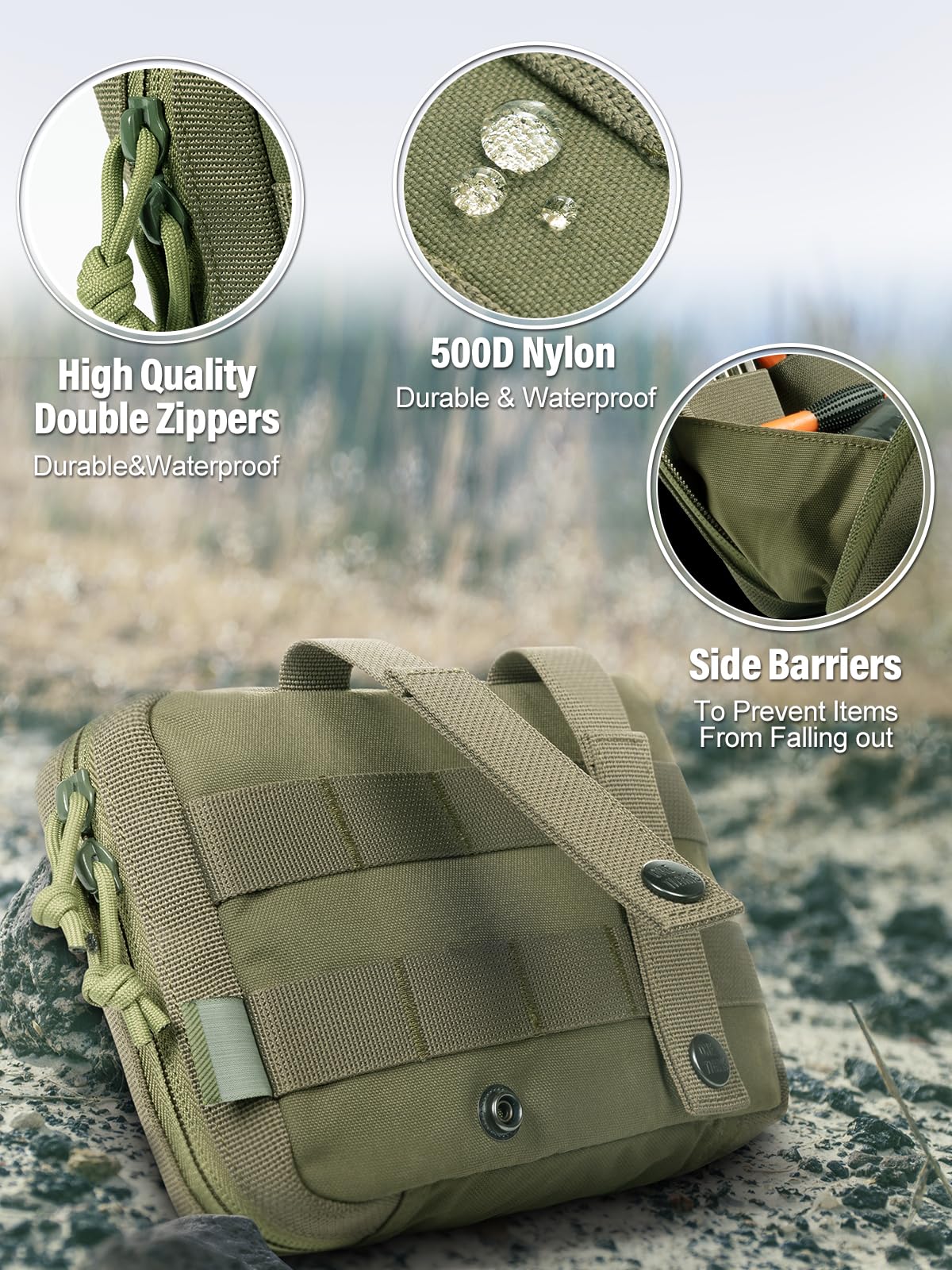 OneTigris MOLLE Pouch, Tactical Admin Pouch Belt EDC Tool Organizer Zippered Utility Waist Pack 7.5"x5"x2"