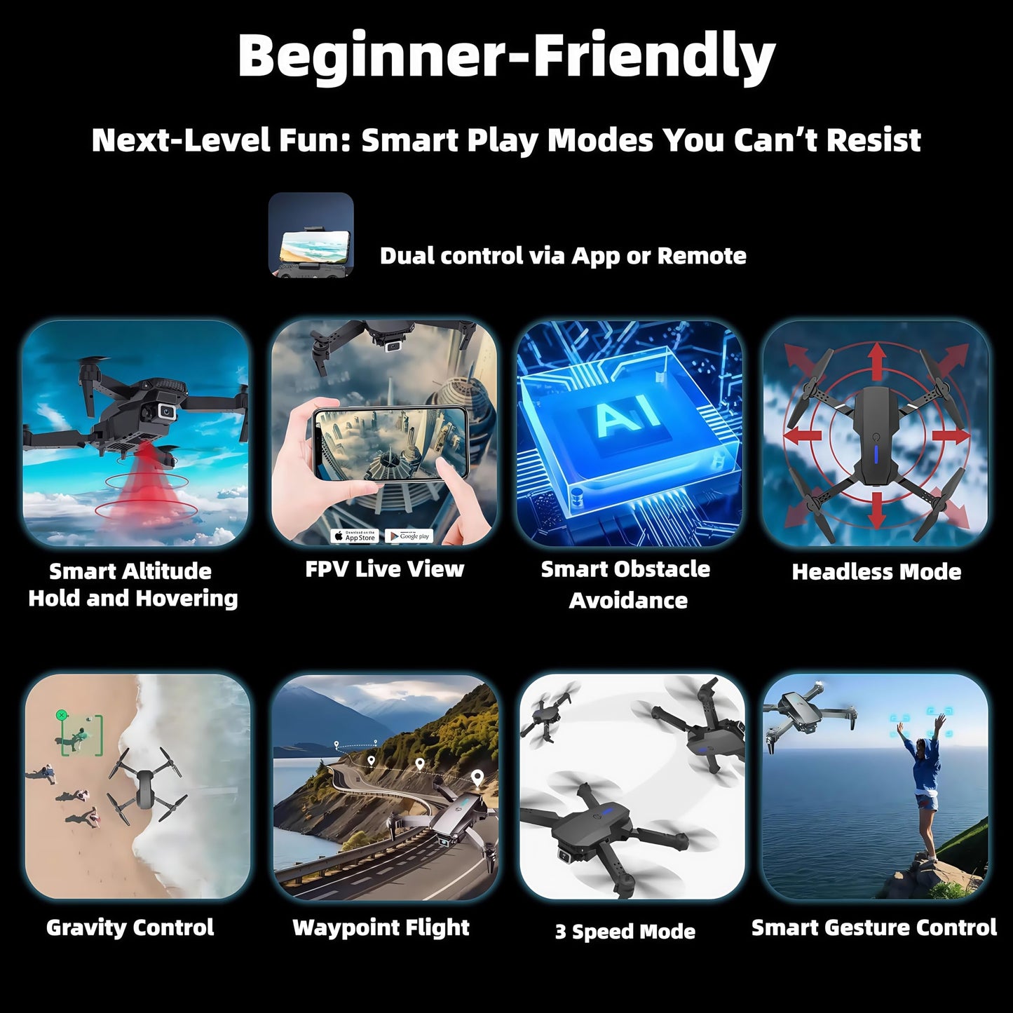 Smart Drone with Camera for Kids & Beginners, Foldable HD FPV Drone with Auto Hover, 2 Batteries, Follow Me | Kit for Outdoor Adventures & STEM Learning Toy (Child-Safe & Rugged Design)