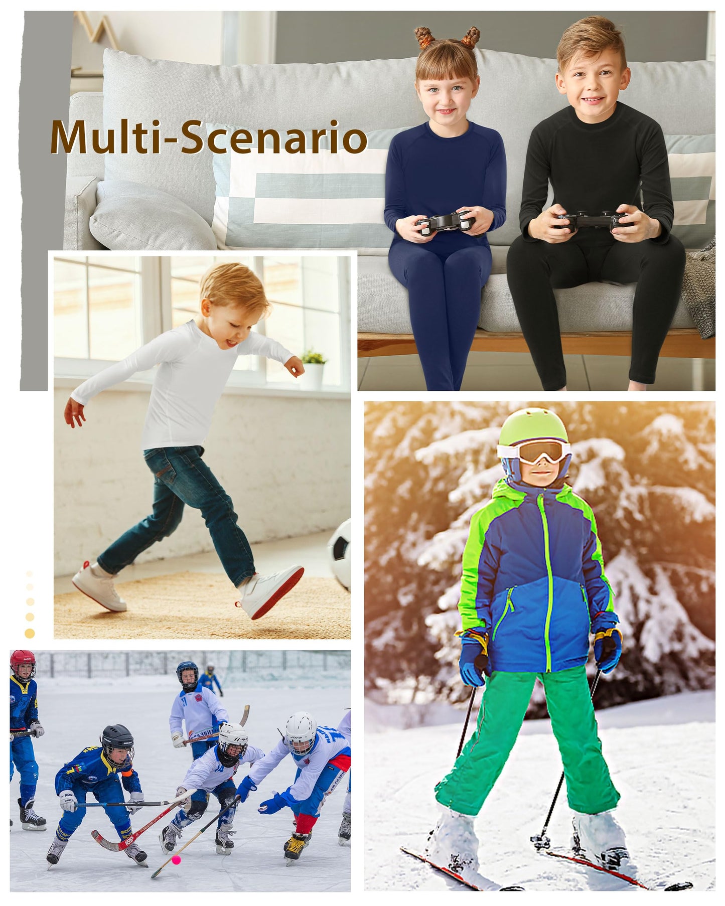 Roadbox Youth Boys Thermal Compression Shirt - Athletic Long Sleeve Fleece Undershirts for Kids Football Baseball Soccer Baselayer Black