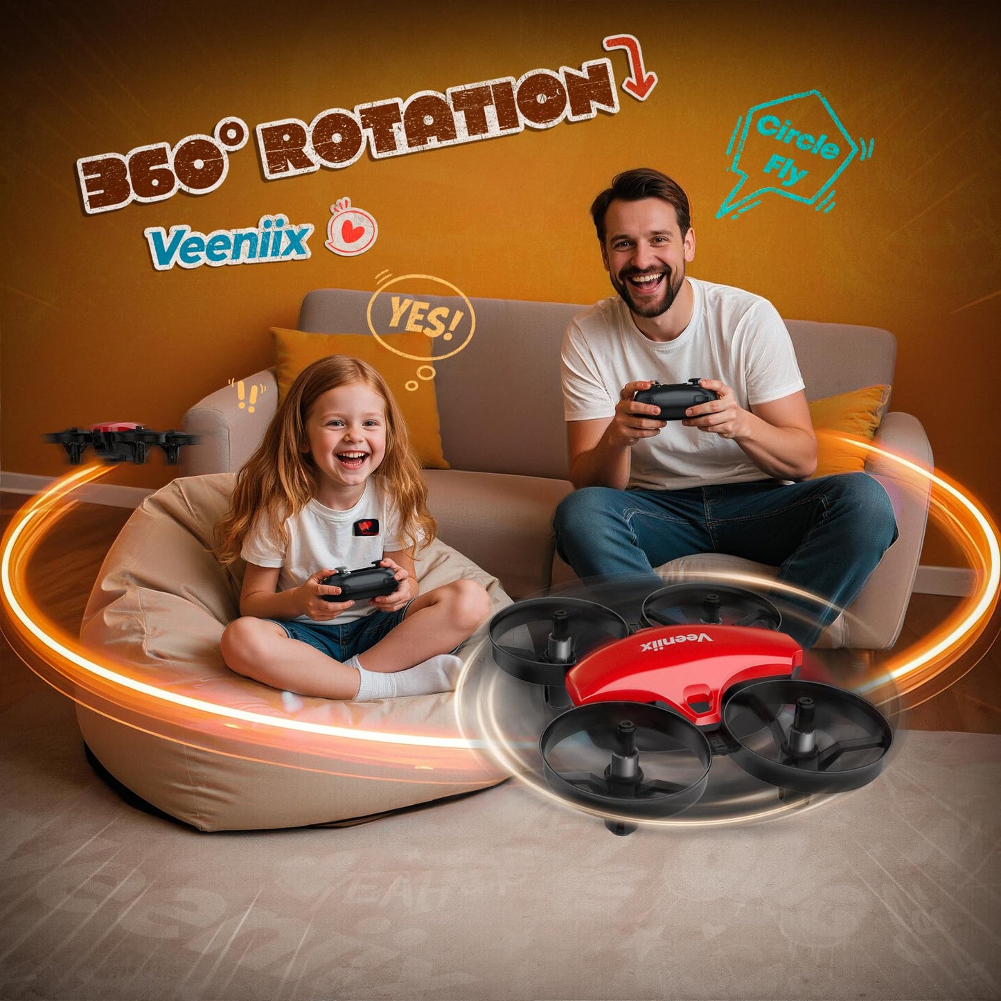 Veeniix V995 Red Mini Drone for Kids and Beginners,Indoor RC Quadcopter Plane with 3D Flips, 360° Rotation, Circle Fly, Auto Hover, Headless Mode, 21Mins 3 Batteries, Gift for Boys and Girls