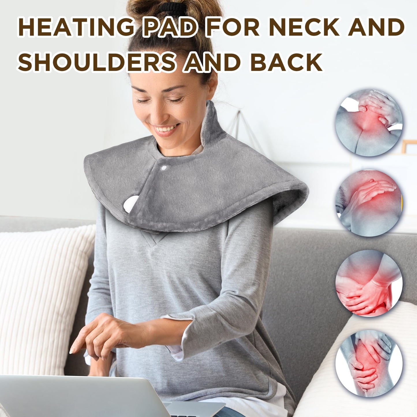 Heating Pad for Neck, [2025 Upgrade] Neck and Shoulders Heating Pads with Deeper Pain Relief, Electric Heating Pad for Back, Christmas Birthday Gifts for Women Men Mom, 22 x 25, Grey