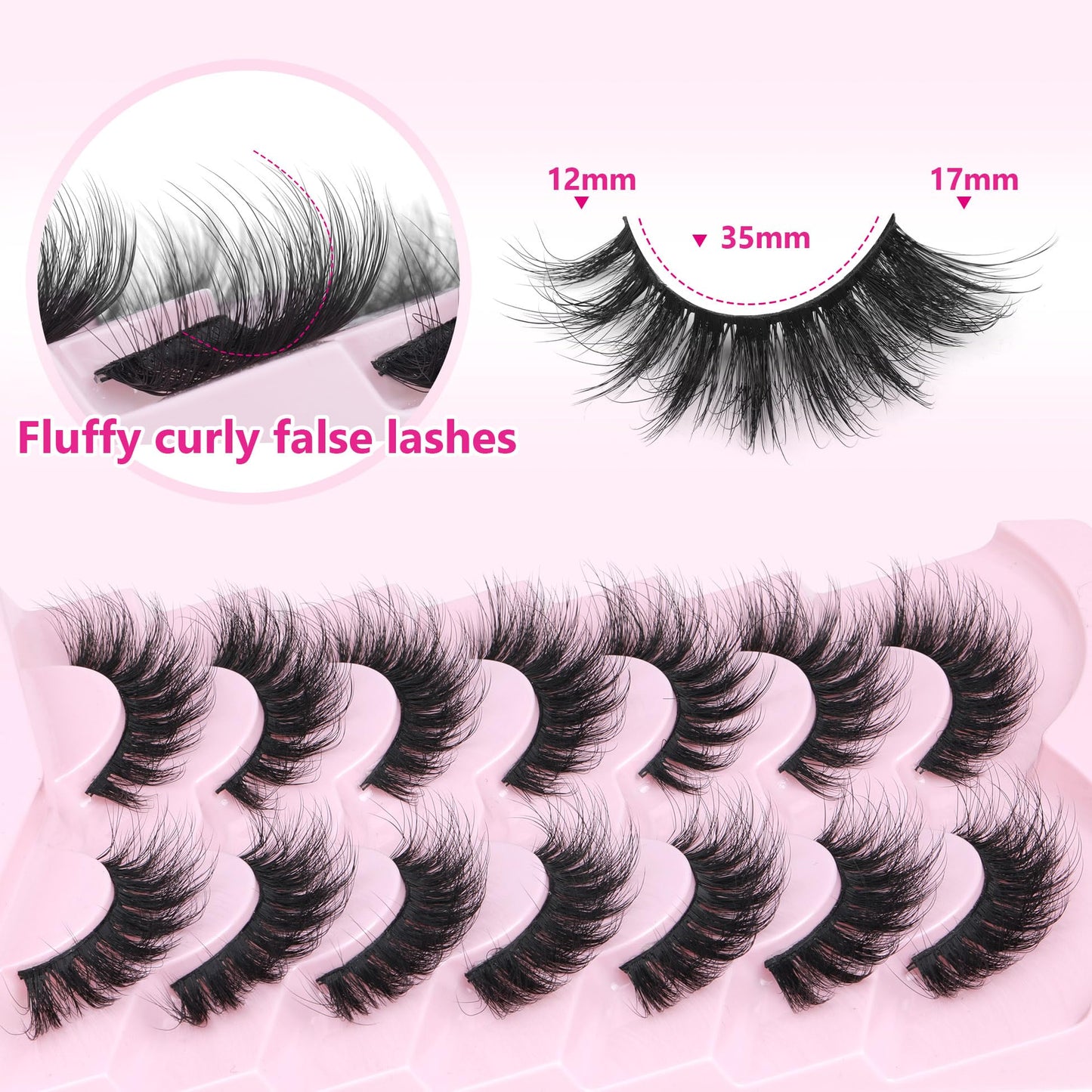 Wispy Lashes False Eyelashes Fluffy Mink Lashes Strip Fairy Fake Eyelashes Long Cat Eye Lashes 7 Pairs Fake Lashes Natural Look Volume Faux Mink Eyelashes