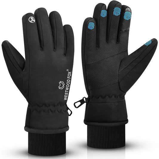 WESTWOOD FOX Waterproof Winter Gloves for Men & Women,Windproof, Warm Ski Gloves, Touchscreen, Anti-Slip Grip Gloves for Cycling, Snowboarding, Hiking, Running, Driving and Outdoor Sports (Black, L)