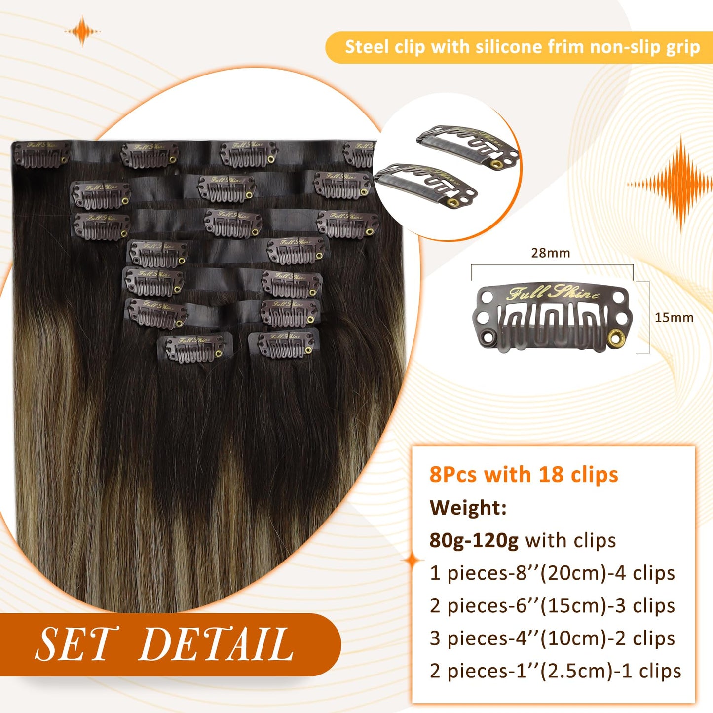 Full Shine Balayage Hair Extensions Real Human Hair Short Hair Extensions Clip ins Ombre Dark Brown to Medium Brown Mix Honey Blonde Hair Clip in Extensions for Women 12 Inch 8 Pcs 95 g