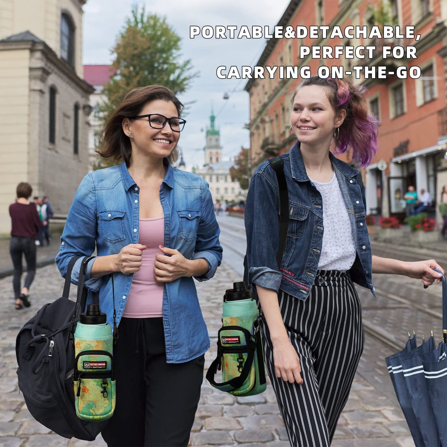 NATURE PIONEOR Water Bottle Carrier Holder Sleeve with Adjustable Strap25 32 40 oz, Insulated Water Bottle Holder Sling Bag