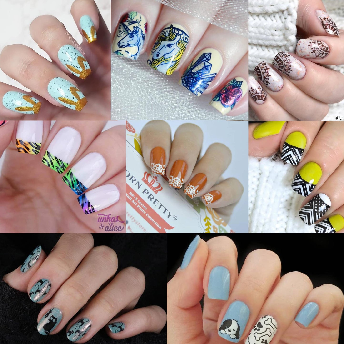 BORN PRETTY Nail Art Stamping Plates Set, Food, Bunnies, Flowers, Lace, Tropical, French Tip Themes Manicuring DIY Nail Templates Plates Print Tool Set