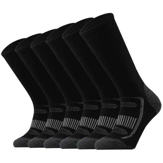 SOX TOWN Men's Merino Wool Cushion Crew Socks for Outdoor Hiking Hike Trail Performance Moisture Wicking Lightweight Summer(Black L)