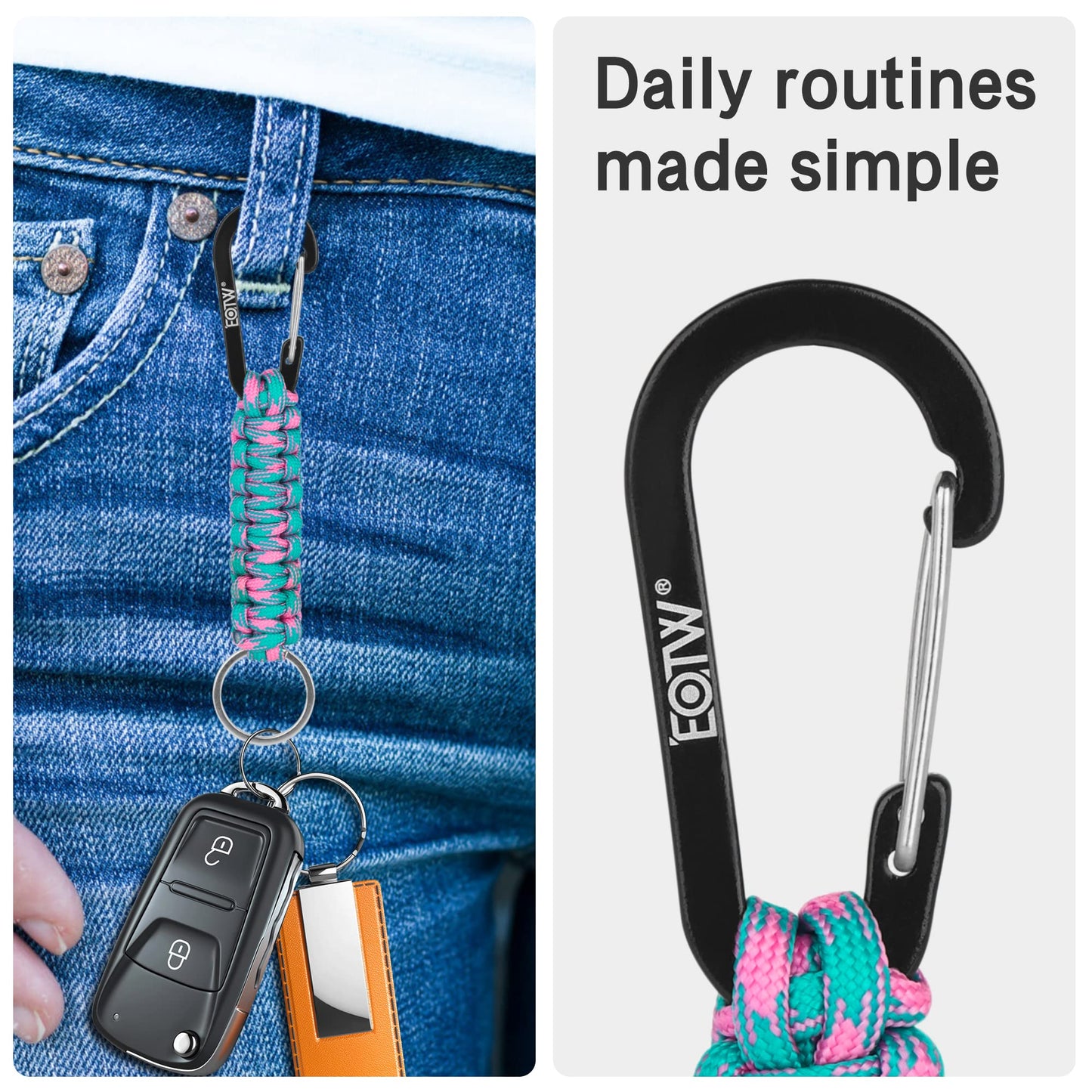 EOTW Carabiner Keychain, Small Carabiner Clip with Paracord Keychain Mini Aluminum D Ring Key Organizer