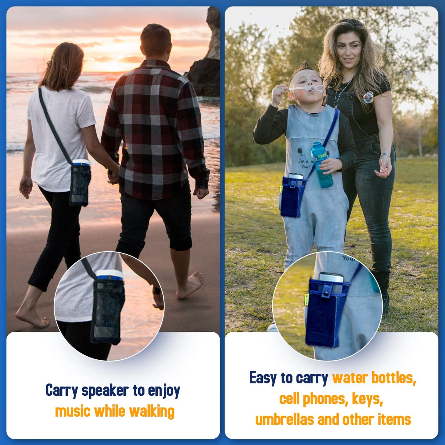 MZTUE Water Bottle Holder with Strap, Folding Portable Water Bottle Carrier with Strap Easy Clean, Water Bottle Bag strap, Water Bottle sling bag for Hiking, Walking, hiking, Travel, etc, 2-Pcs