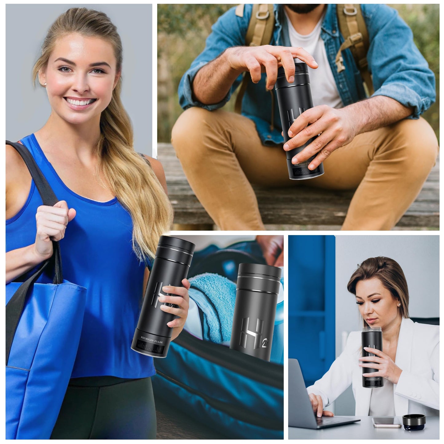 H2ORIGIN PULSE Hydrogen Water Bottle Generator, Up to 9000 PPB Hydrogen Bottle Water Ionizer with SPE/PEM Technology, 3-in-1 Portable Universal Adapter and Refreshing Mist Spray for Home Hydration