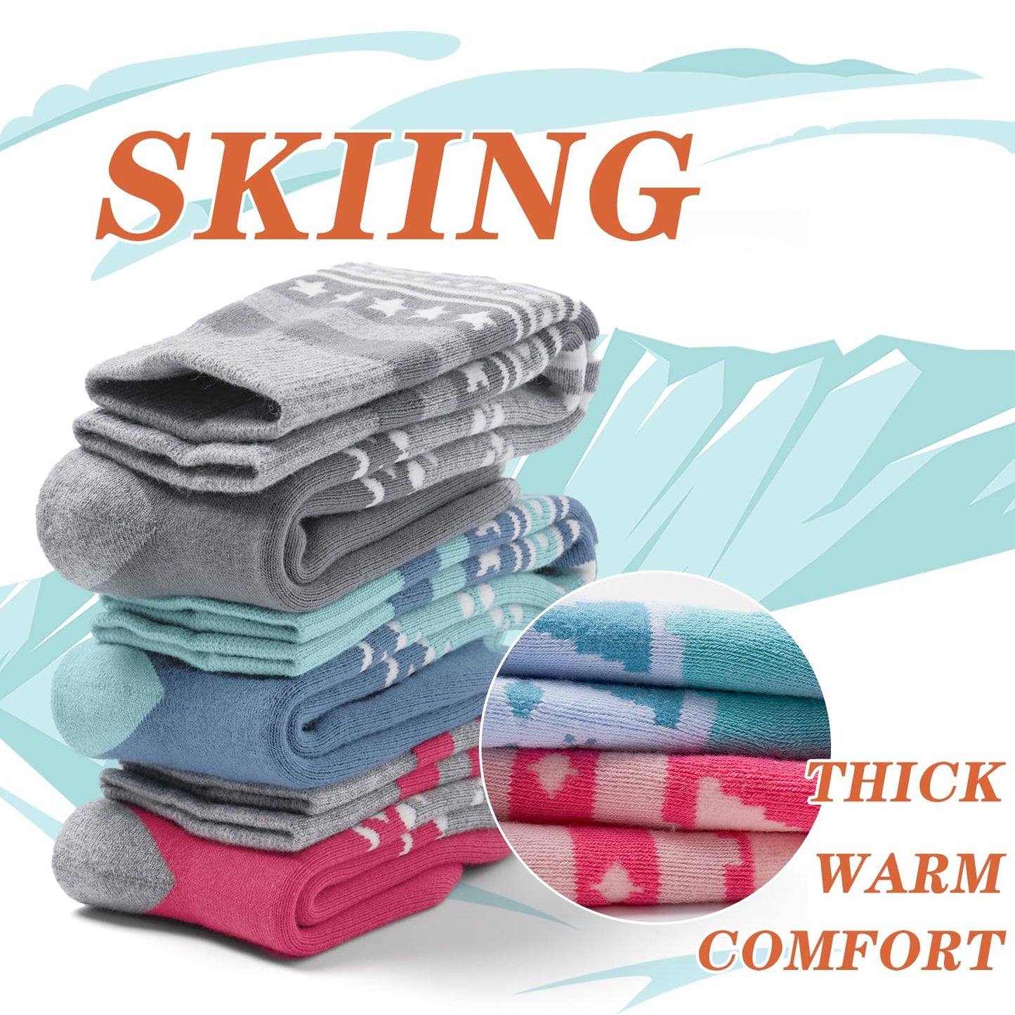 Qterdiz Ski Socks Kids Girls Winter Warm Snowboarding Socks for Boys Girls Thick Thermal Skating Socks 3 Pack Christmas Deers 8-10 Years