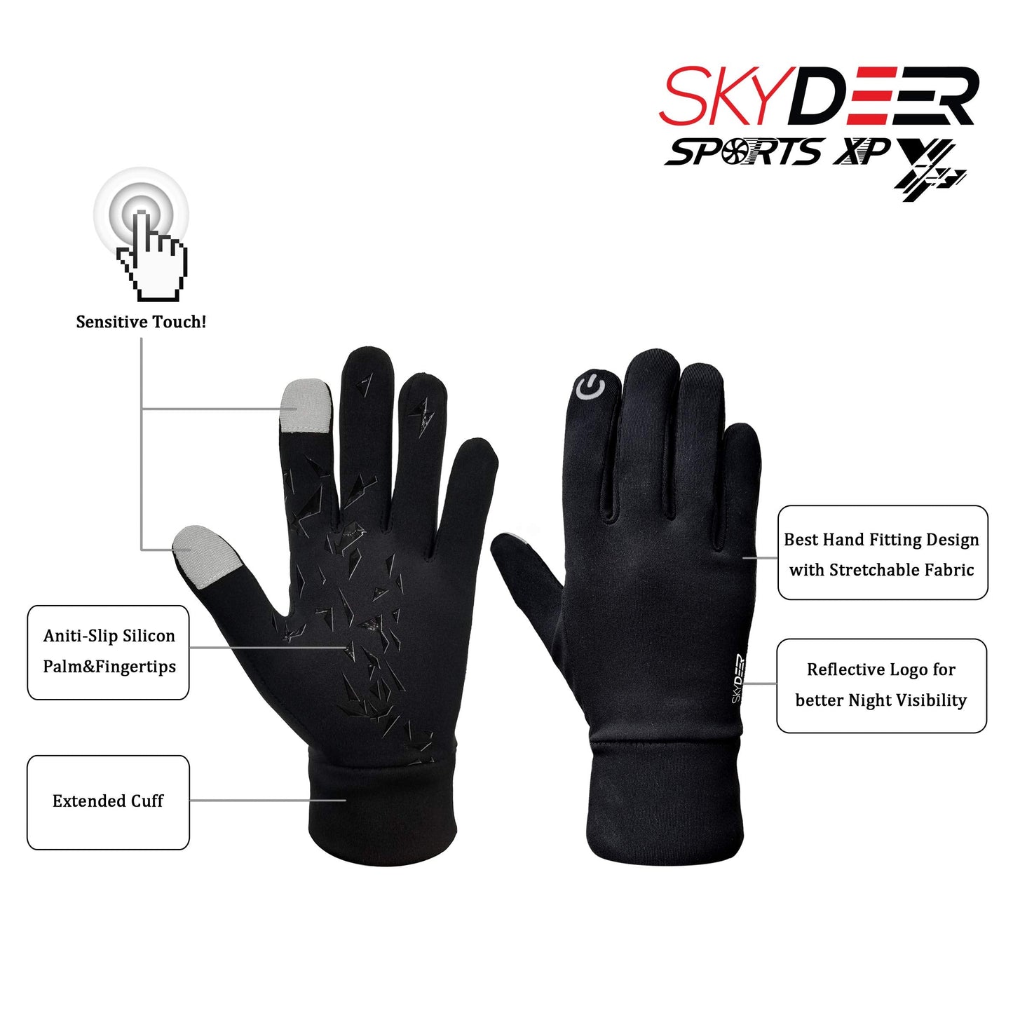 SKYDEER Touchscreen Winter Gloves with Anti-Slip Palm Warm and Lightweight for Running Cycling Driving and More Sports (SD2130/L)