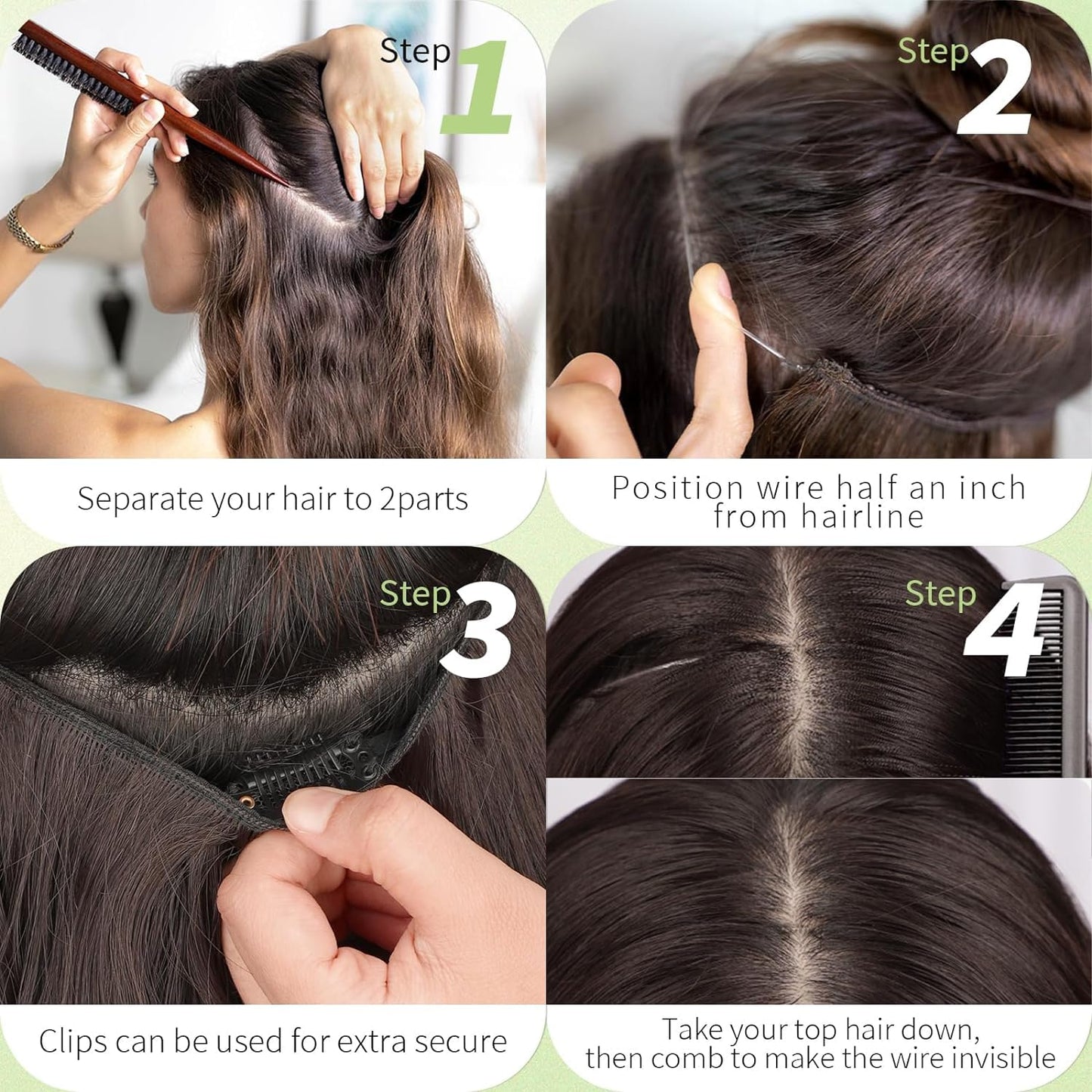 KooKaStyle Invisible Wire Hair Extensions with Transparent Wire Adjustable Size 4 Secure Clips Long Wavy Secret Hairpiece (20Inch, Medium Brown to Bleach Blonde)