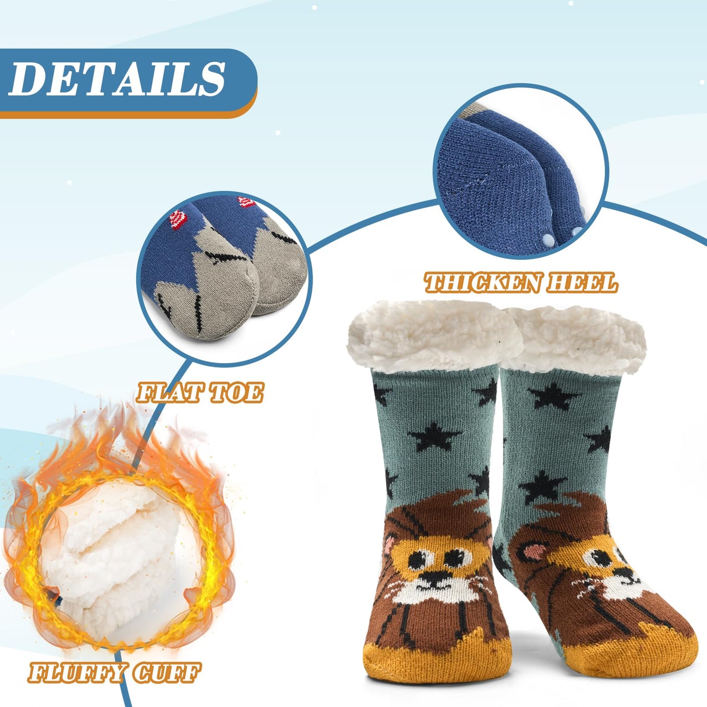 Moon Tree Toddler Boys Fuzzy Socks Winter Warm Socks for Kids Boys Thick Thermal Fleece Lined Fluffy Socks for Home 3 Pack Animals Beast 2-3T