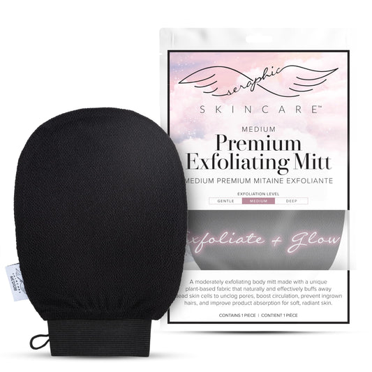 Seraphic Skincare Premium Exfoliating Mitt for Body, Medium – Viscose Fiber Korean Exfoliating Glove for Normal to Dry Skin – Body Exfoliator for Self-Tan Removal and Application