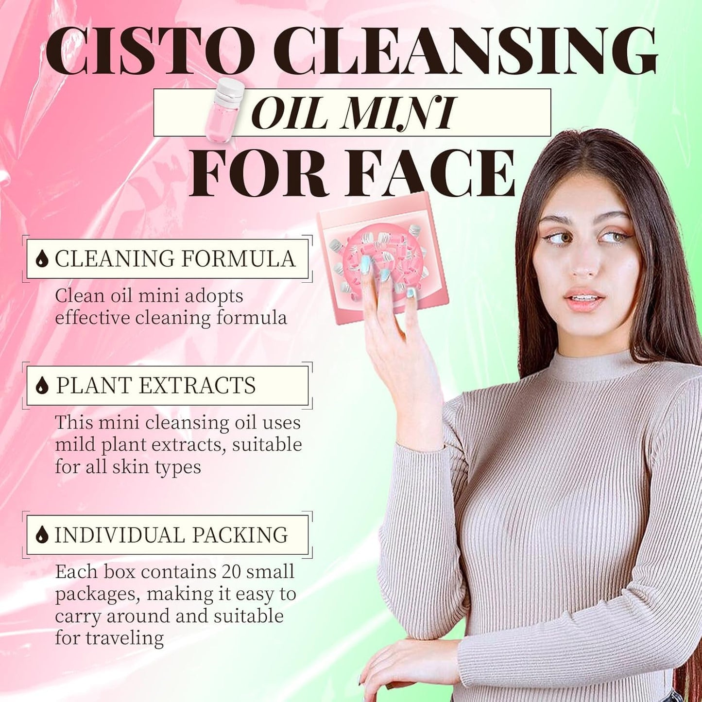 Cisto Makeup Remover Oil Mini, Cisto Cleansing Oil Mini Makeup Remover, Portable Facial Cleansing Oil, Nourishing and Gentle Cleansing Oil for All Skin Types (Rose 20 capsules)