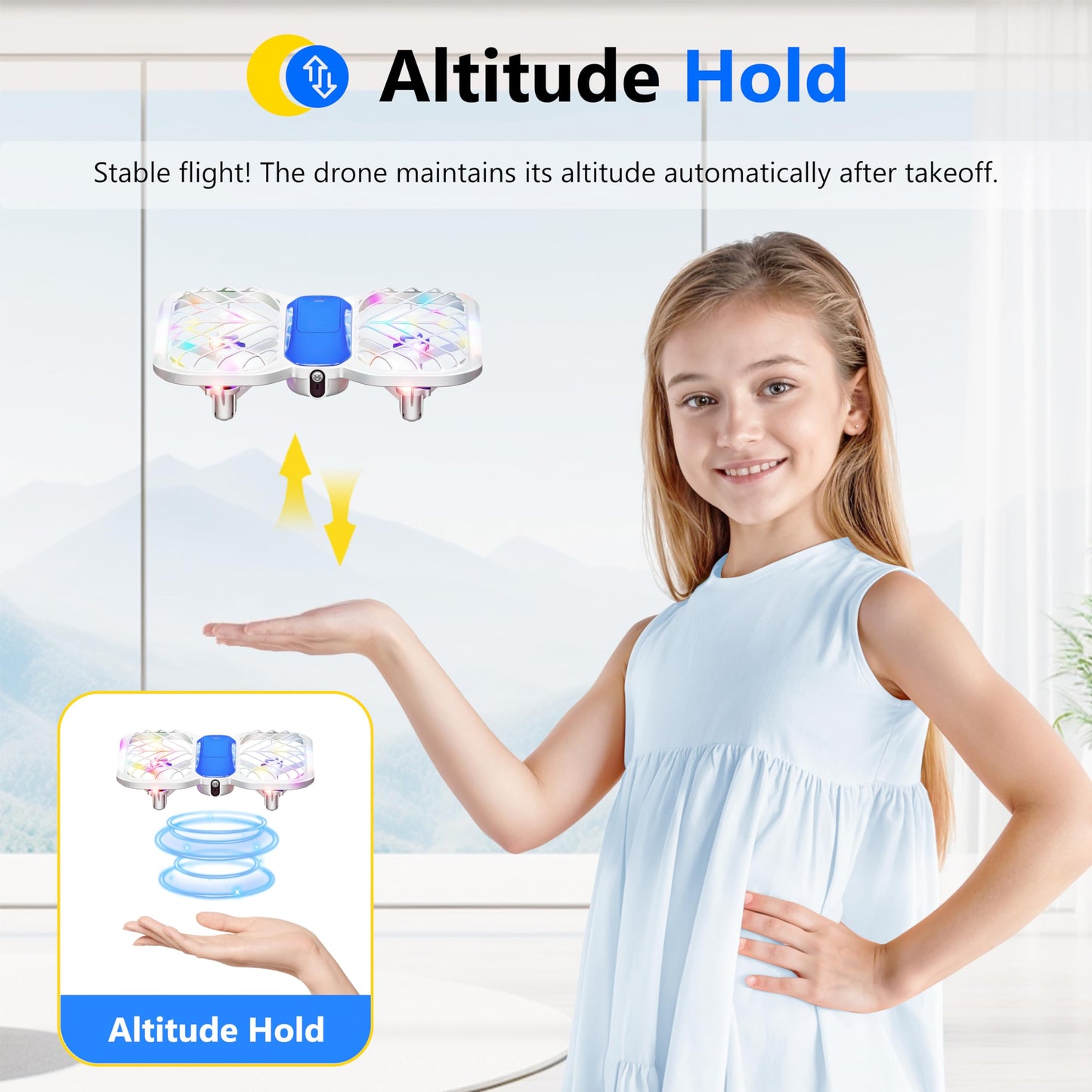 Drone for Kids, RC Drone Indoor Small Helicopter, Multi-flash Colors, Propeller Full Protect, Altitude Hold, 3D Flip, Circle Fly, Self-Rotation, Mini Quadcopter Toy with 2 Batteries