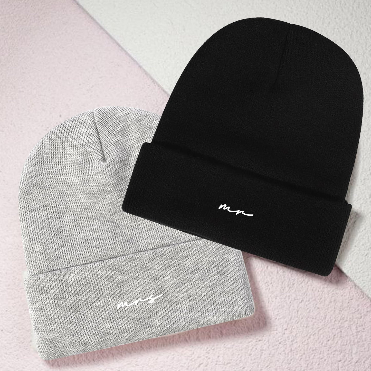 GroomBrideGifts Wedding Gifts for Couples, Mr & Mrs Wedding Beanie Hat Set, Bridal Shower Gifts, Unique Gift for Engagement, Wedding, Newly-Married Anniversary