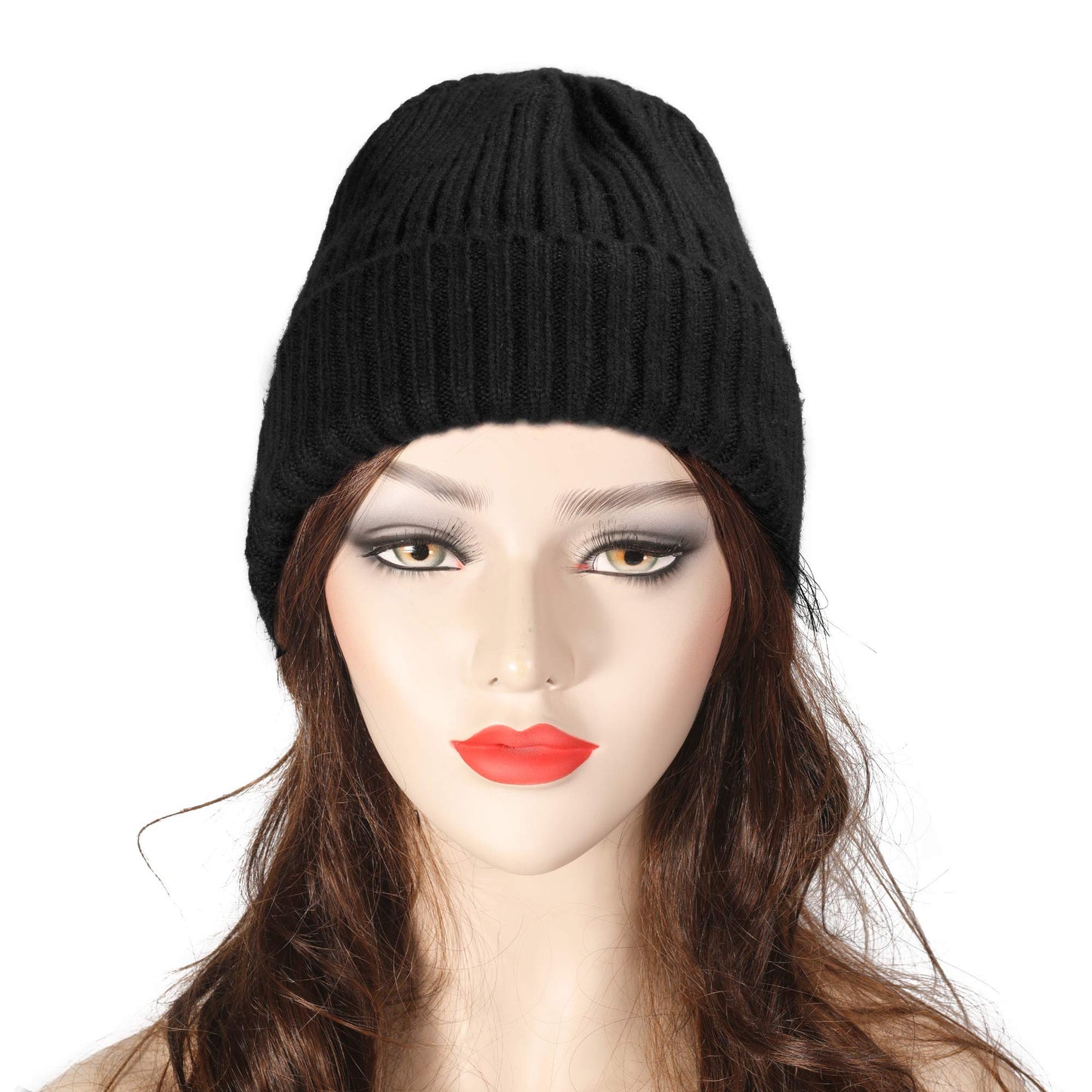 ZLYC Winter Slouchy Beanie Hat Warm Ribbed Knit Stretch Skull Cap for Women Men (Solid Black)