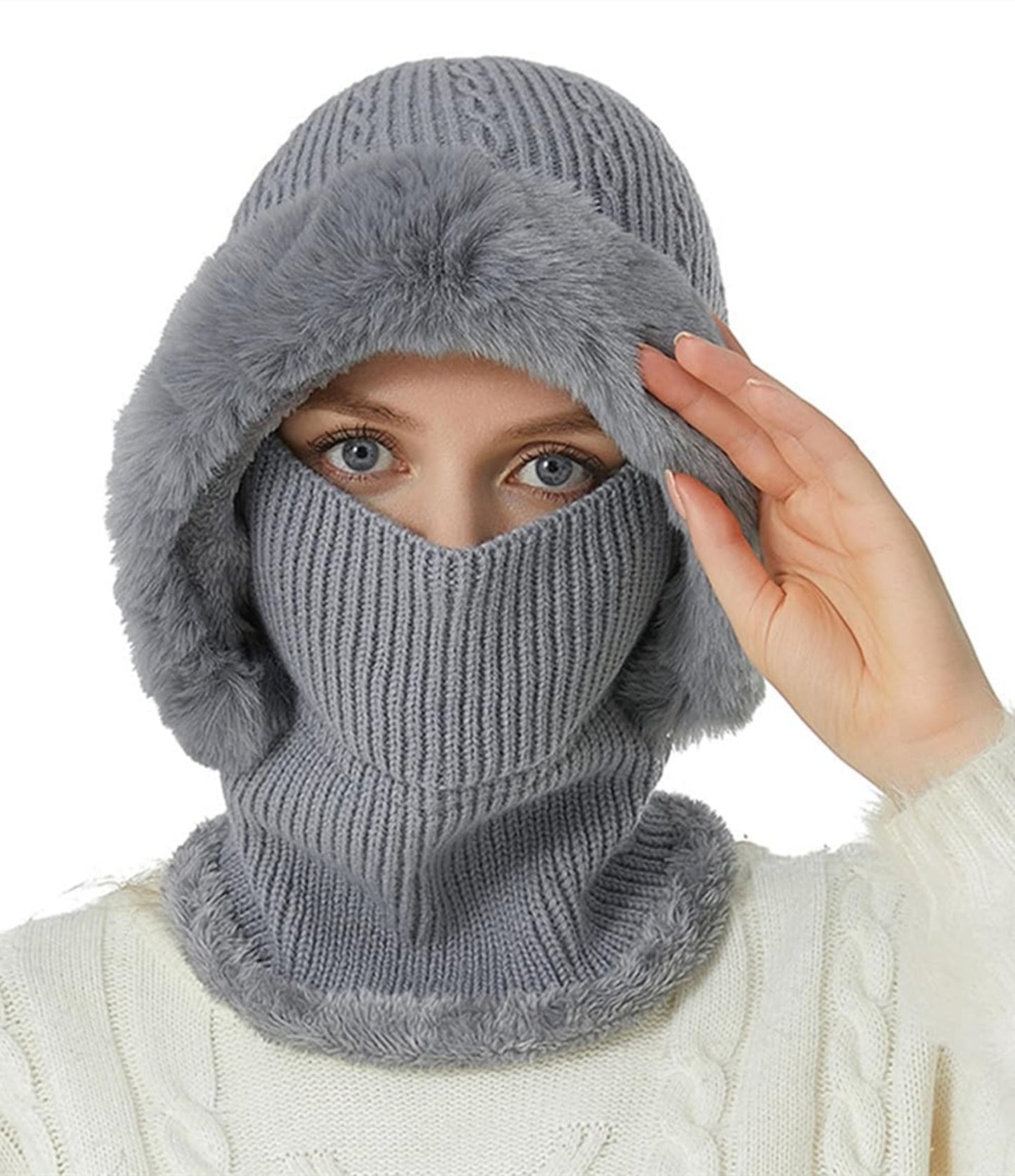 Womens Ski Mask for Women Winter Face Mask for Outdoor Sports Head Cover Snow Head/Face/Ear/Neck Warmer for Cold Weather (Grey)