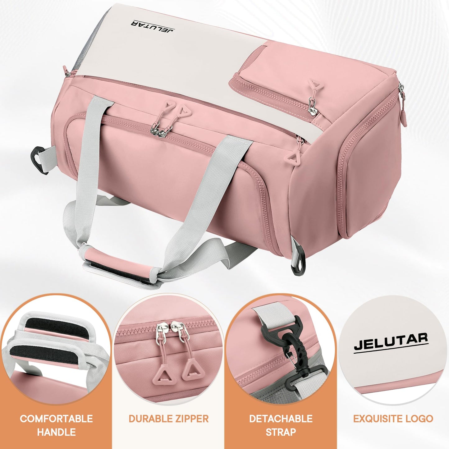 Gym Duffle Bag for Women - JELUTAR Small Carry on Travel Tote Bags Weekender Bags for Personal Item/Sports Gear with Shoe Compartment&Wetproof Pocket
