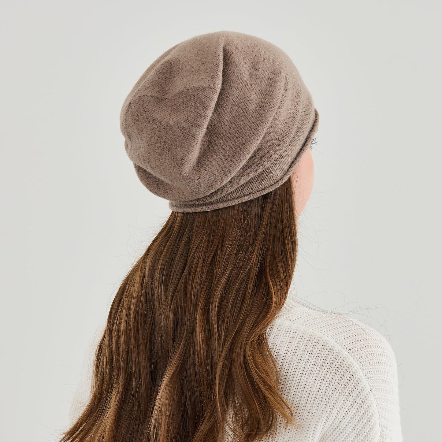 Facecozy Satin Lined Beanies Women Slouchy Beanie Knit Winter Hat for Women Men Silky Lining Lightweight Skull Beanies Cap (Brown)