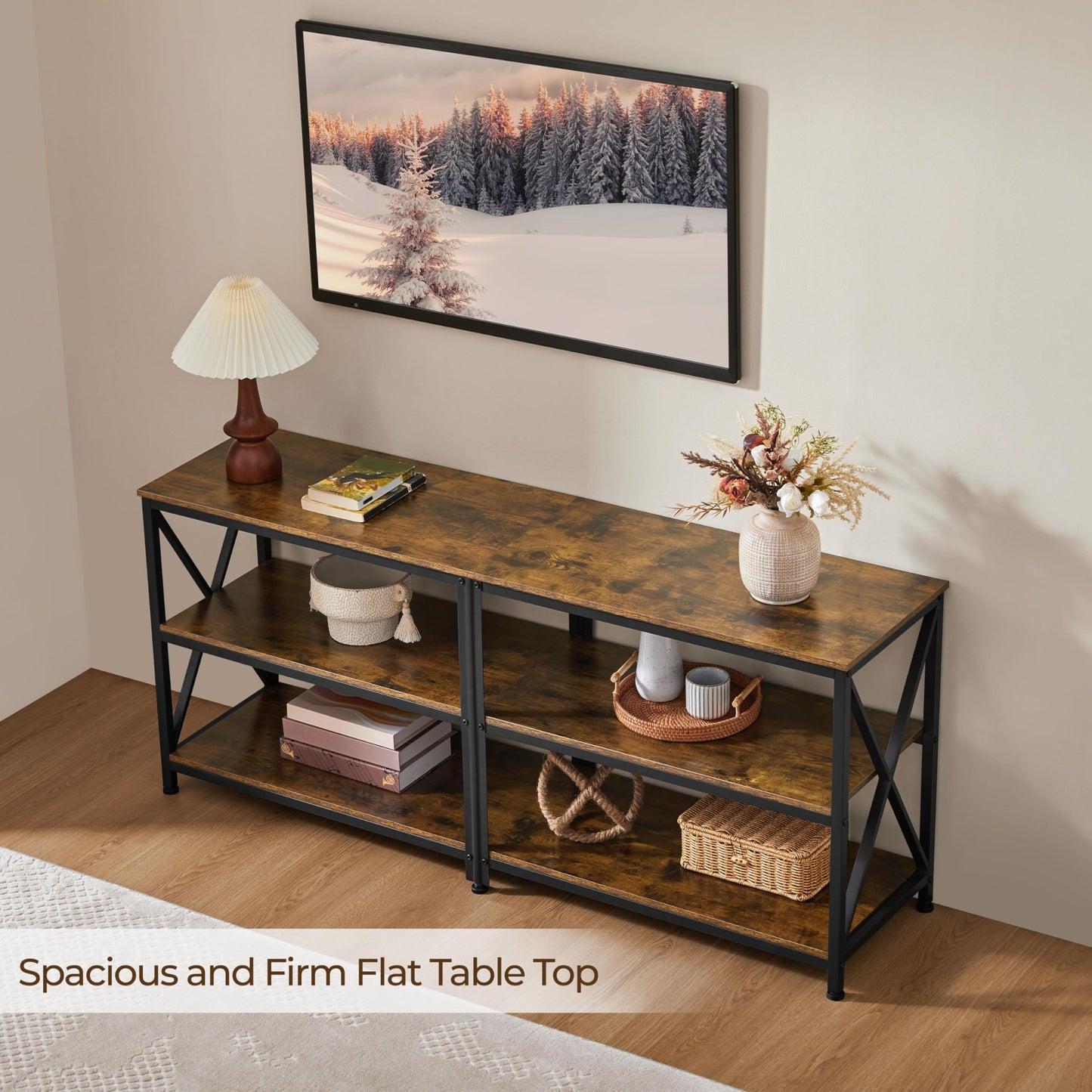 Yaheetech TV Stand for 65 Inch TV, Farmhouse Entertainment Center for Living Room, 55 Inch TV Media Console Table, Living Room Shelves, Rustic Brown