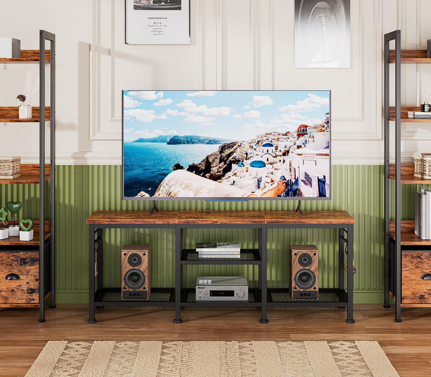 Furologee TV Stand for TVs up to 55 Inch, Entertainment Center with Open Storage Shelves, TV Media Console Table with Soundbar Shelf for Living Room, Bedroom, Rustic Brown