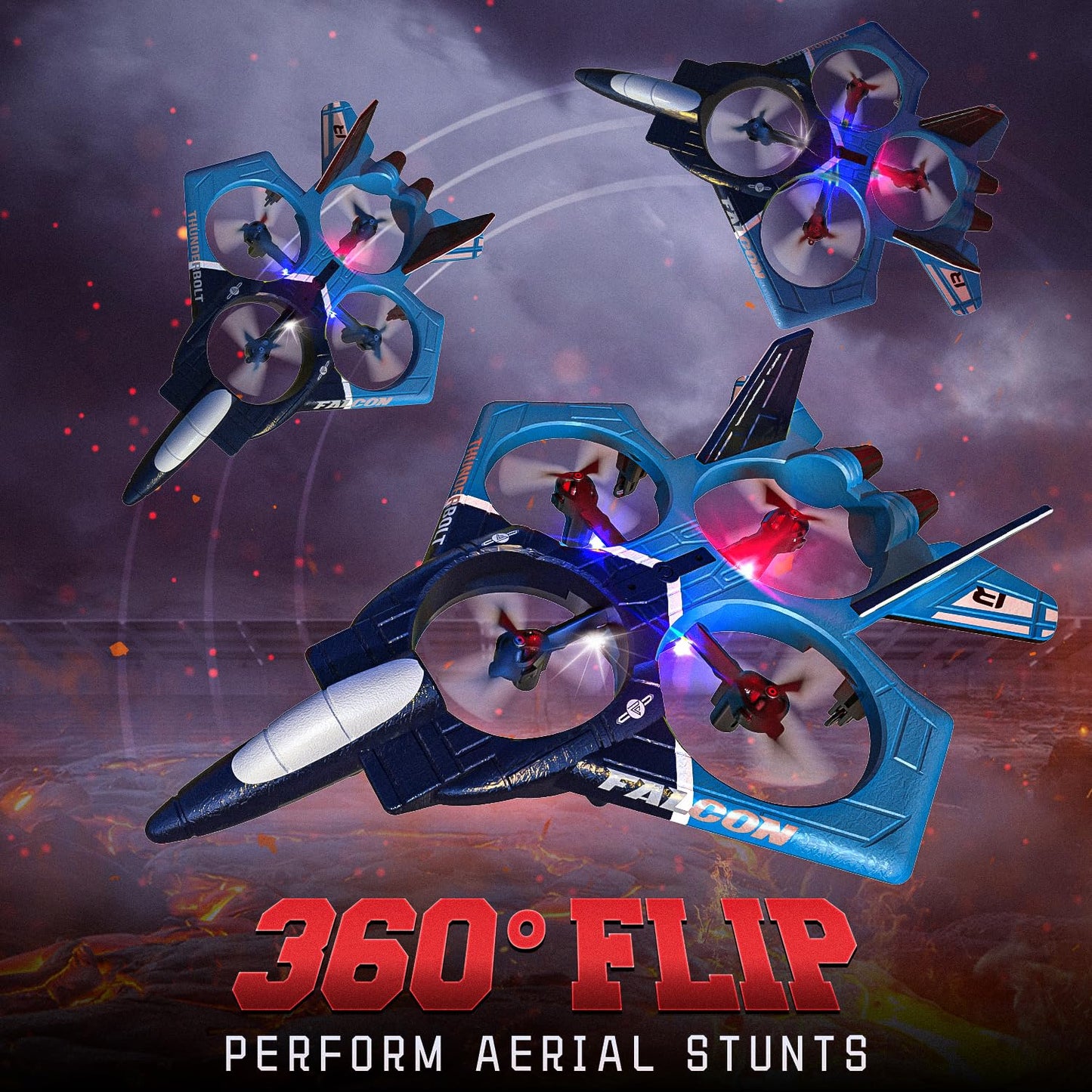 BEZGAR RC Airplane, 2.4GHZ 6-axis Gyro Remote Control Airplane, Gesture Control RC Helicopter, 360° Flip Fighter Jet Toy, Toys for Ages 8-13 with Colorful LED Navigation Lights Blue