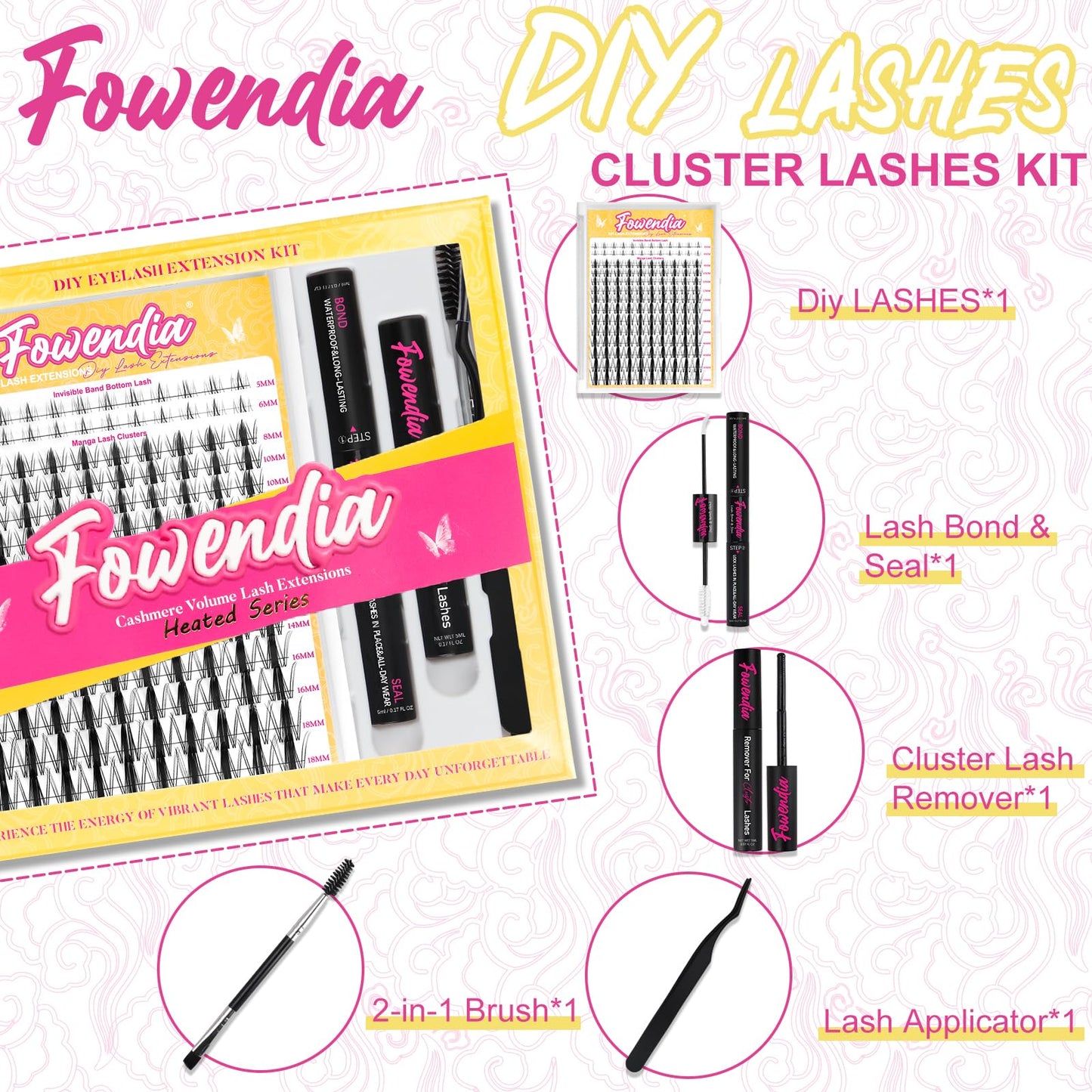Fowendia Manga Lash Clusters Kit 8-18mm Fairy Eyelash Clusters DIY Lash Extension Kit Waterproof Anime Lashes Ultra-Thin Invisible Band 0.3mm Individual Cluster Eyelash Extensions, Wanna Be-Kit