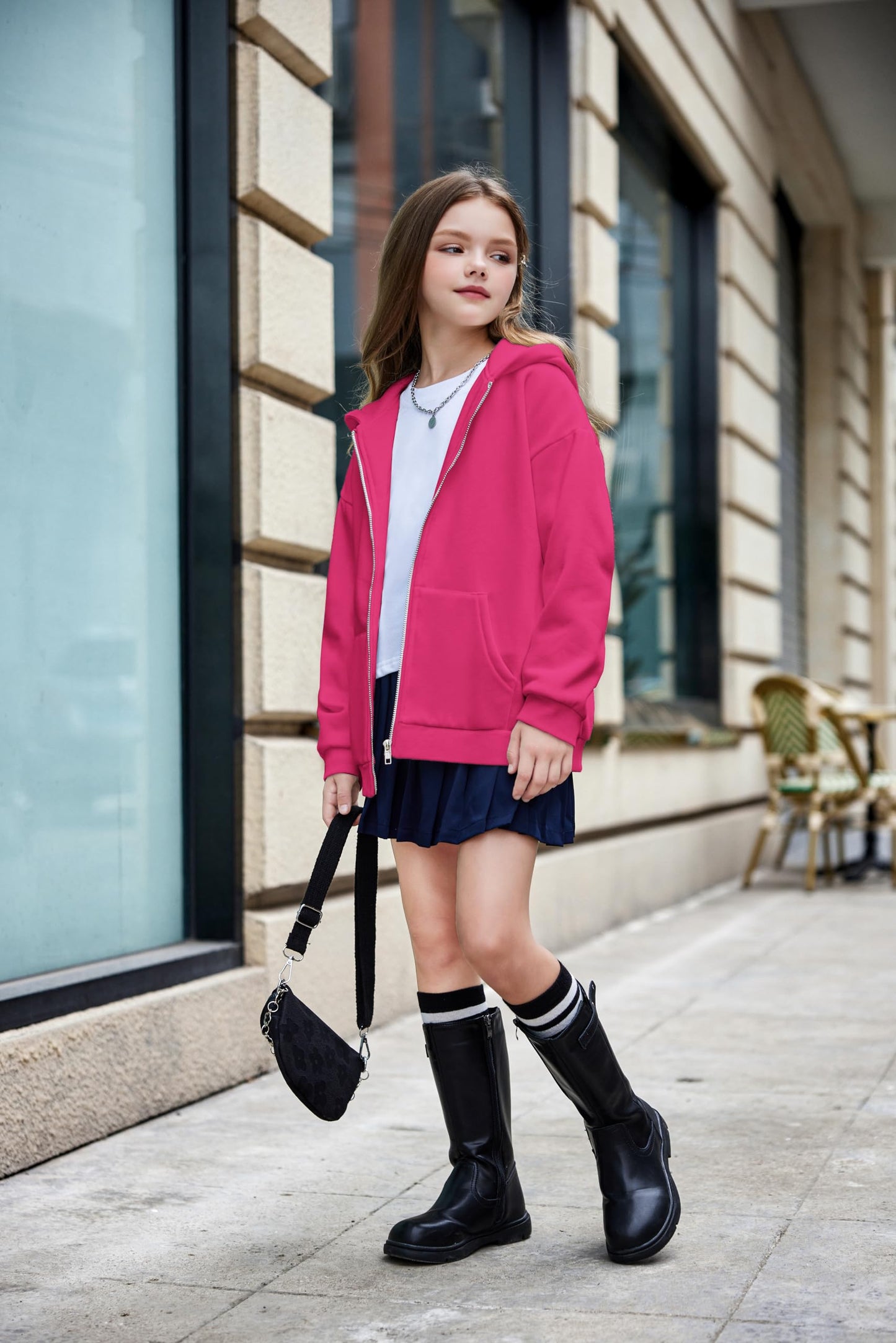 Arshiner Tween Girls Fuzzy Zipper Hoodie Sweatshirt Pink Winter Basic Jacket With Kangaroo Pocket for 12-13 Years