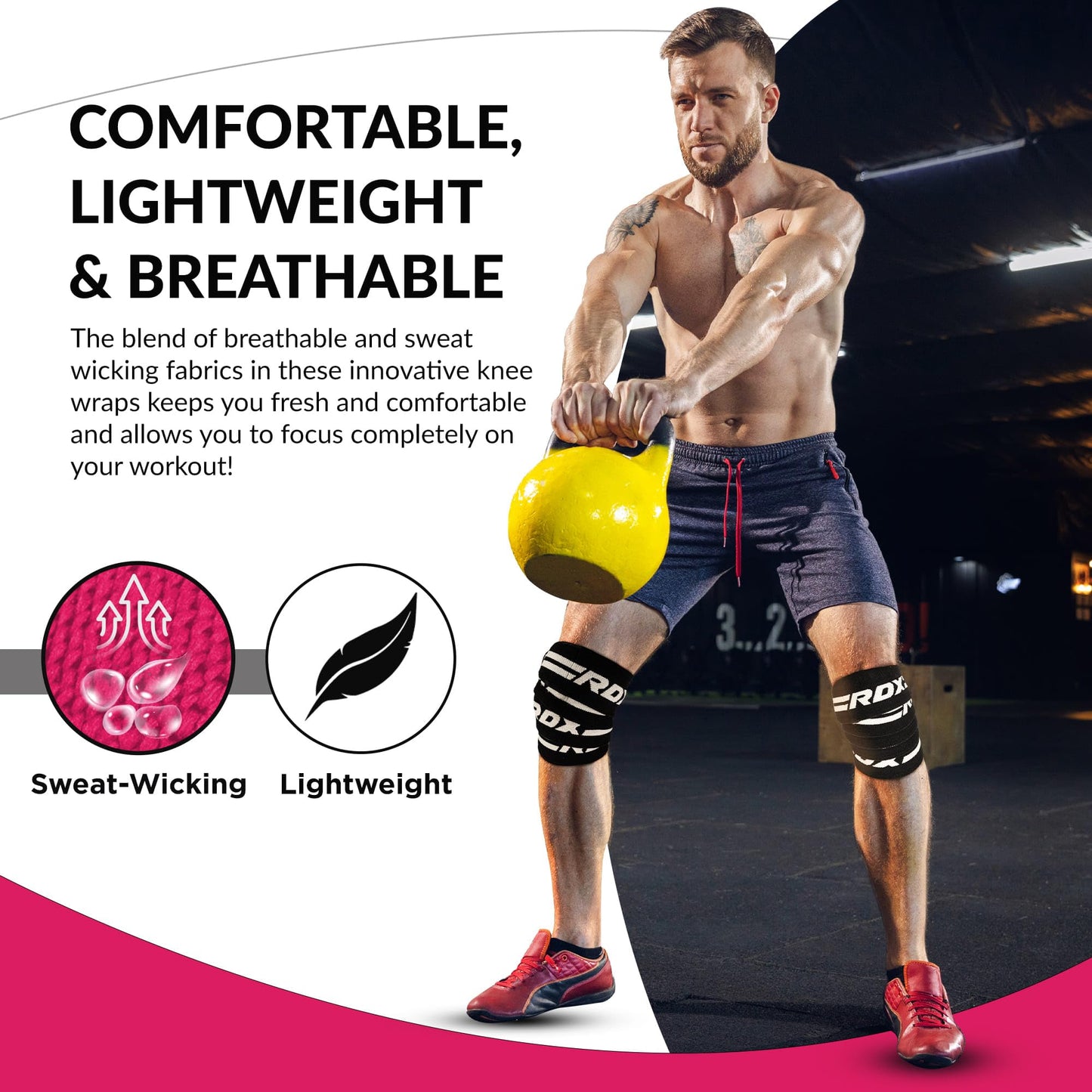 RDX Knee Wraps Pair Weightlifting, 78” Elasticated Straps for Gym Workout Fitness Squats Powerlifting Leg Press Bodybuilding