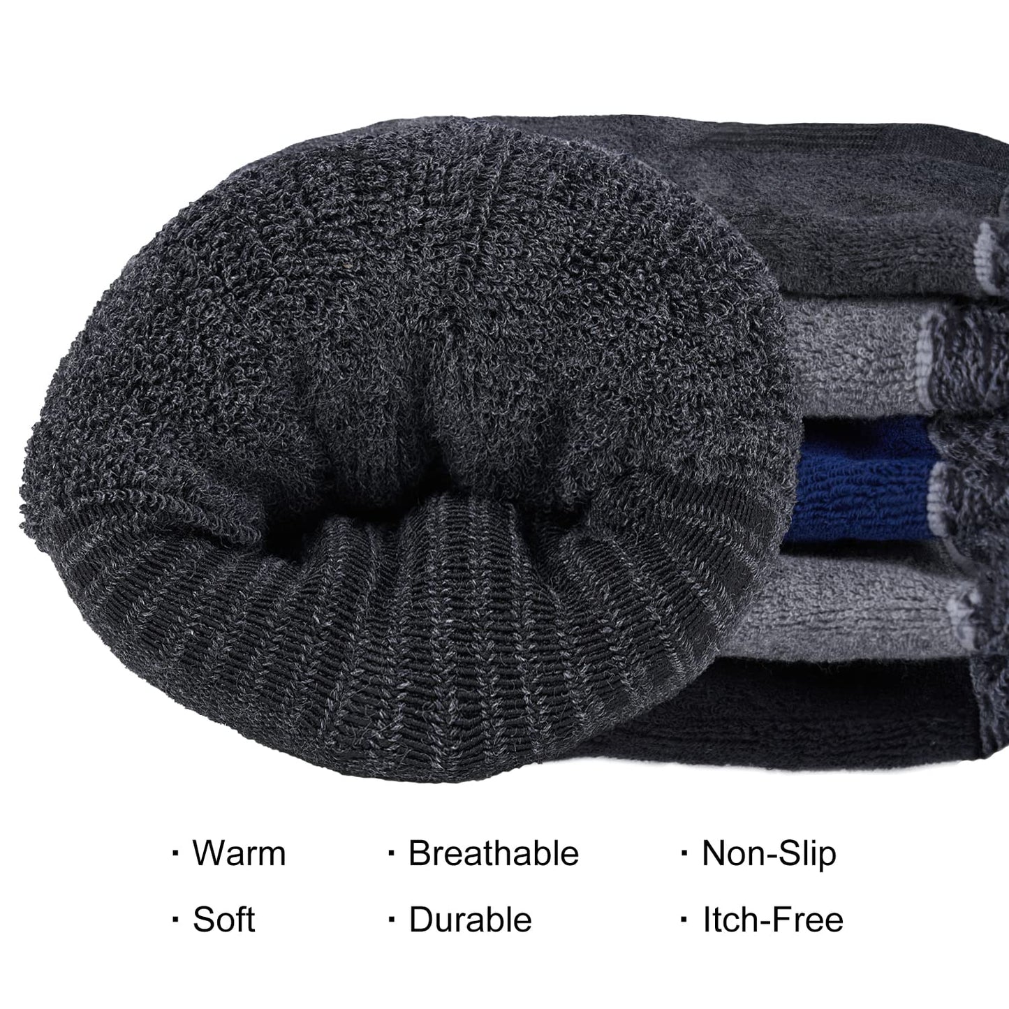 CS CELERSPORT 4 Pack Men's Merino Wool Hiking Socks with Cushion Warm Winter Thermal Boot Crew Socks, Dark Grey, X-Large