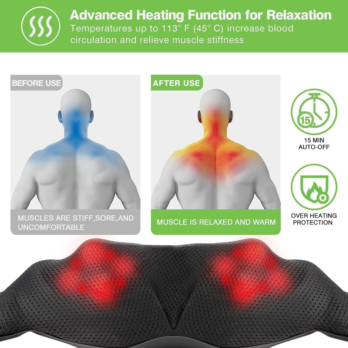 cotsoco Cordless Shiatsu Neck and Shoulder Massager with Heat,Portable Massagers for Neck and Back,3D Deep Tissue Kneading Back Massager for Muscle Pain Relief,Perfect Gifts for Men and Woman