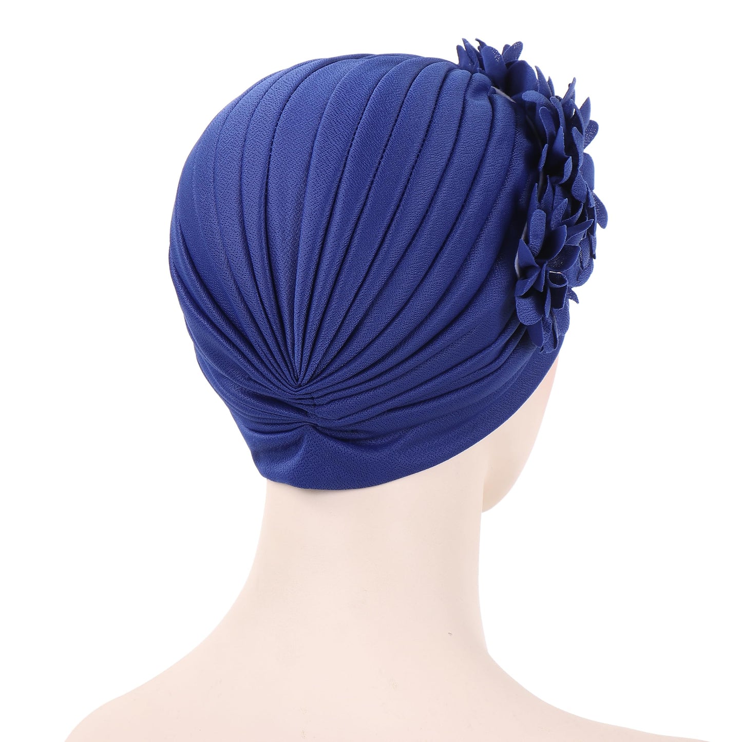 YYAOJHAO Women Flower Turban hats - Ruffle Pre tied Headwrap Caps Chemo Beanies Hijab Headscarf for Cancer Patient Hair Loss (Polyester, Blue)