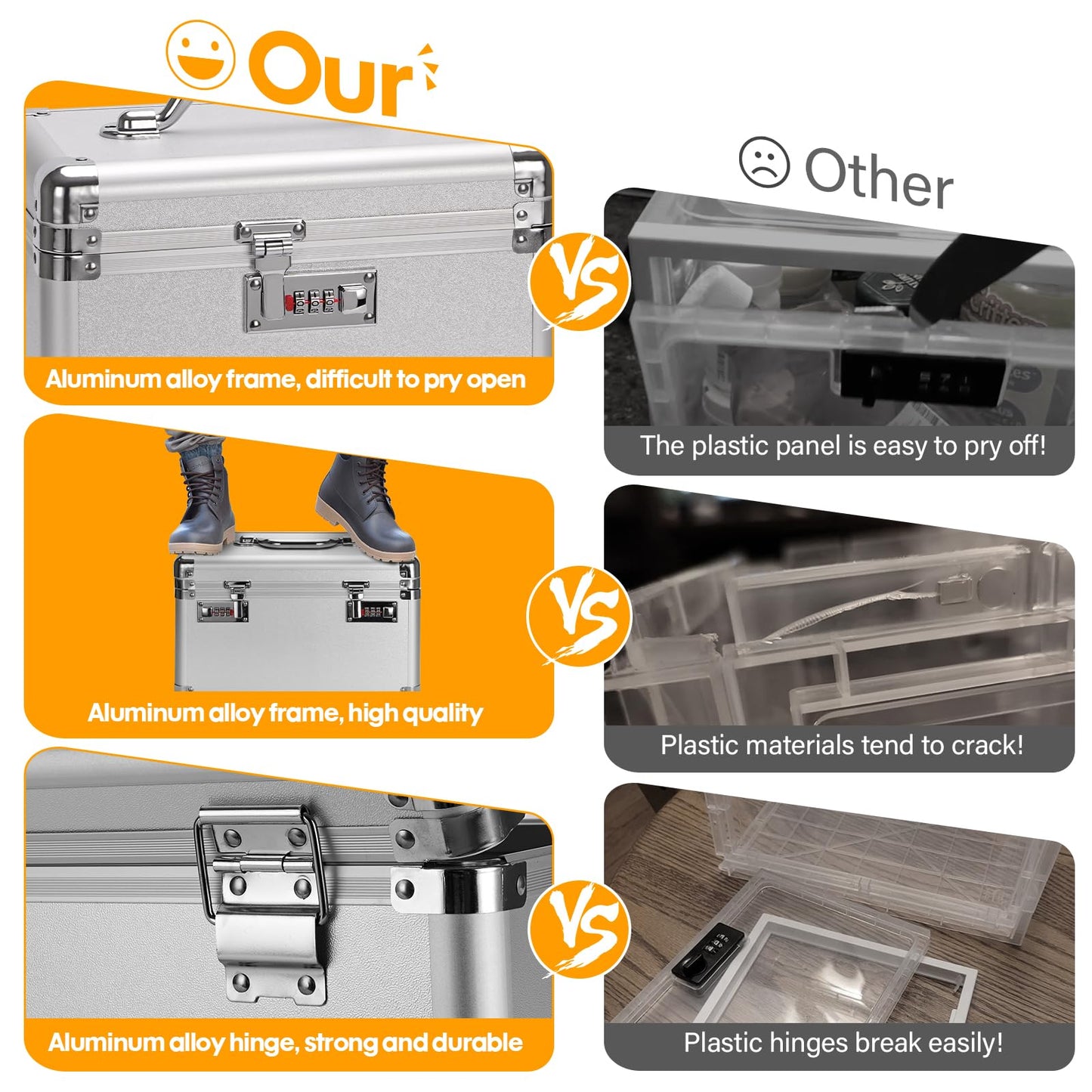 Vilcjson Combination Lock Box - 10.2x6.7x6.9 Inch - Security Lock Boxes for Medicine, Locking Storage Box for Personal Items Passports and Documents, Lockable Lockbox for Office Business, Silver