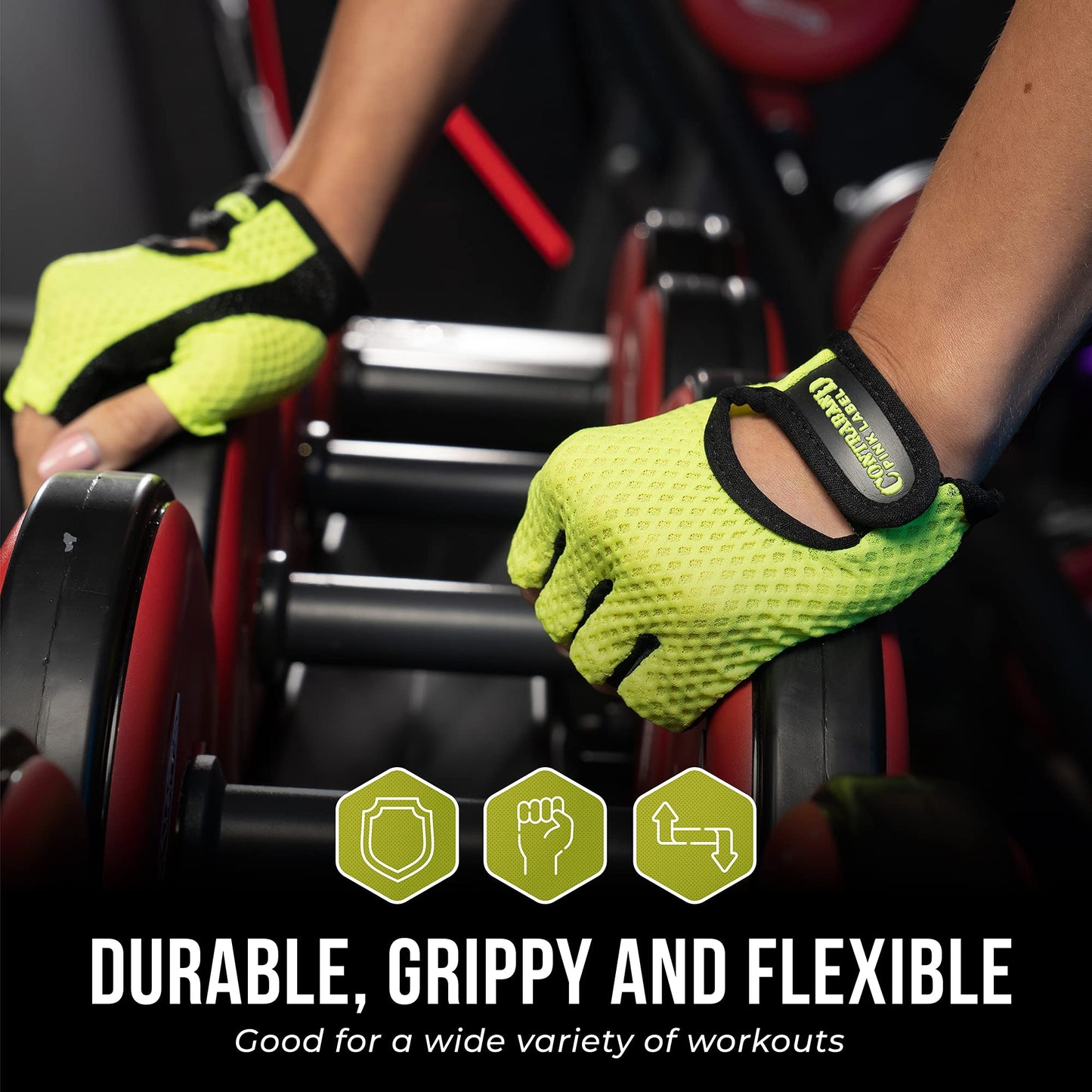 Contraband Pink Label 5307 Womens Designer Workout Gloves | Low Sweat Diamond Mesh Fabric w/Grip-Lock™ Silicone Palm (Green, X-Small)