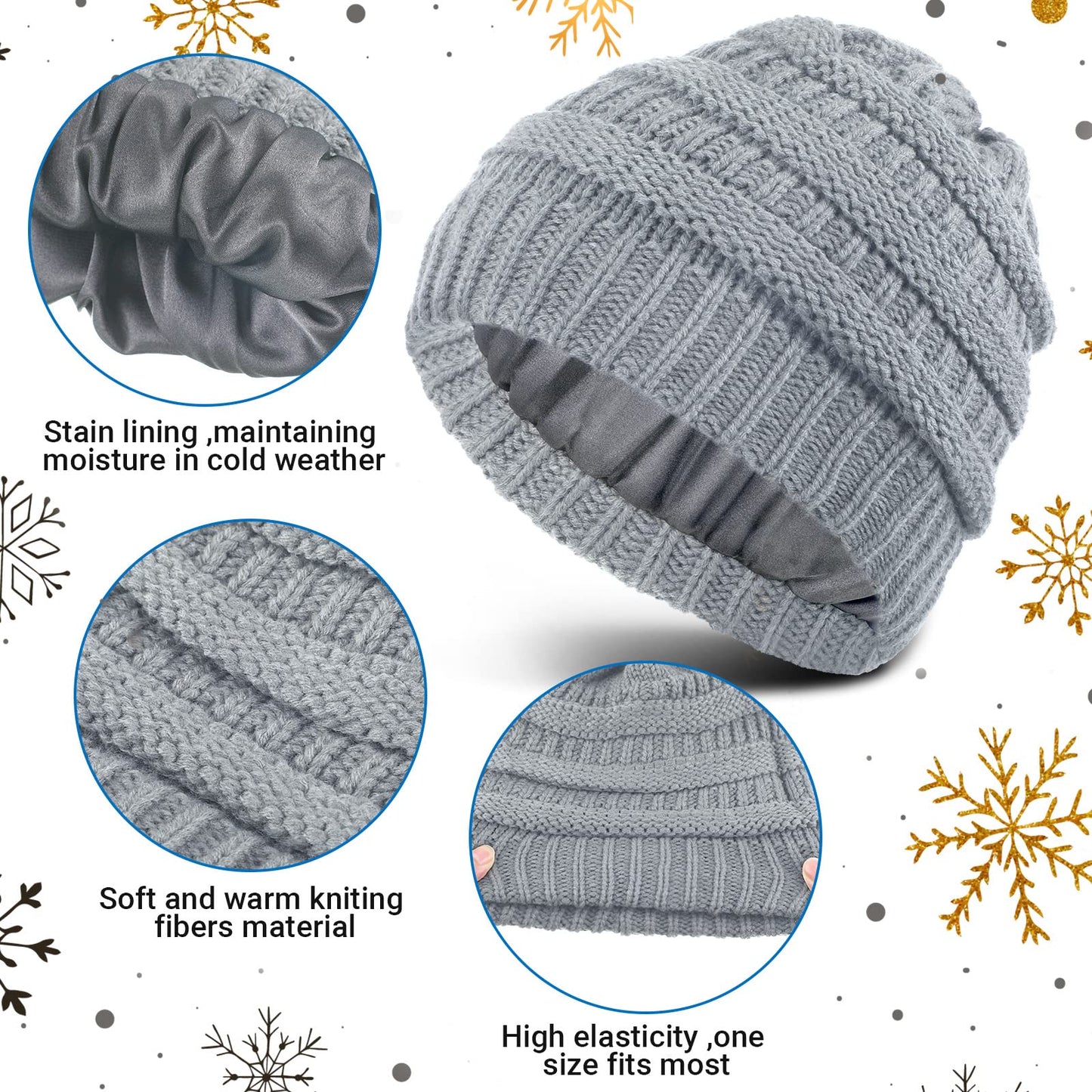 Winter Knit Beanie Hat Touchscreen Gloves Set, Soft Slouchy Skull Cap Gloves Set for Men Women Cycling Biking, 2 Sets (Navy Blue, Light Gray)