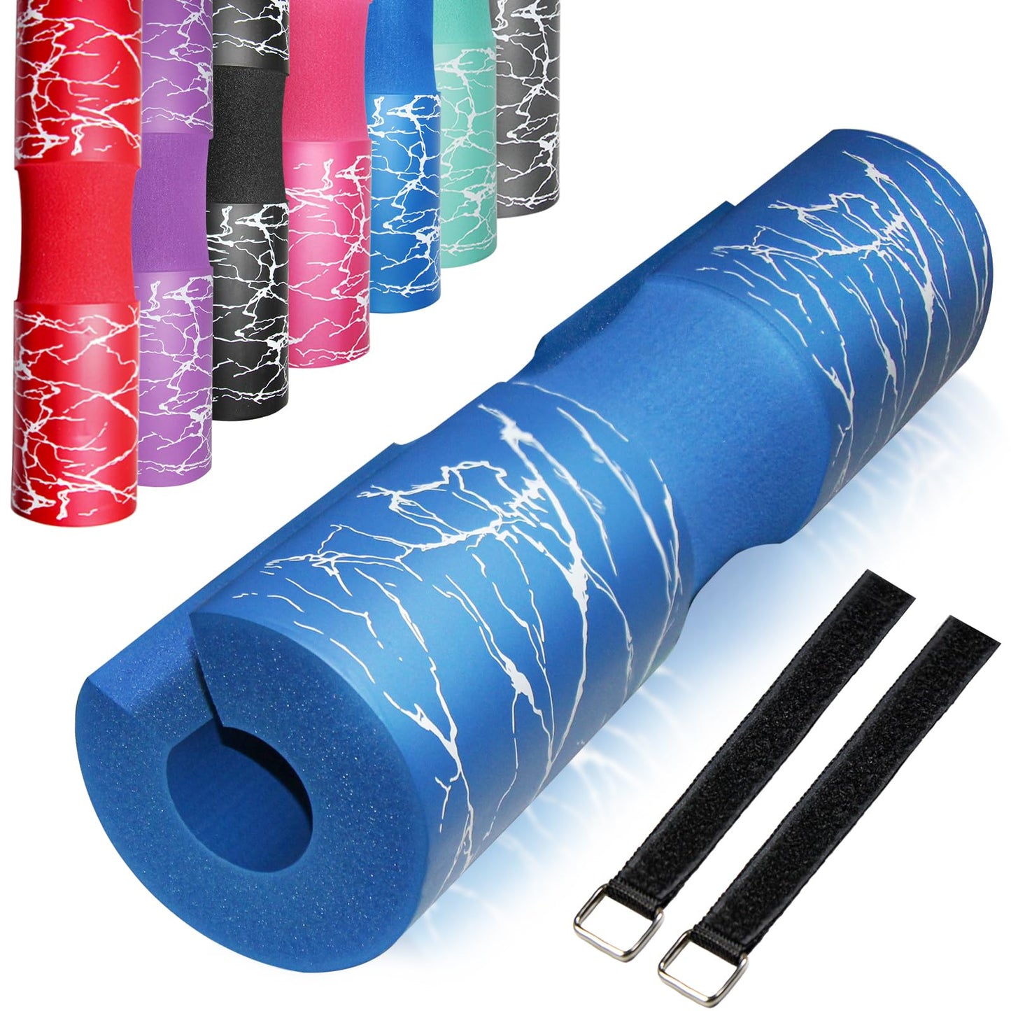 AN AMMAN Barbell Pad Perfect for Squat, Hip Thrust - Relieves Neck and Shoulder Pain Thick Foam Cushion - Gym Workout Smith Machine Thruster Weightlifting Blue Marble Pattern AM001PT