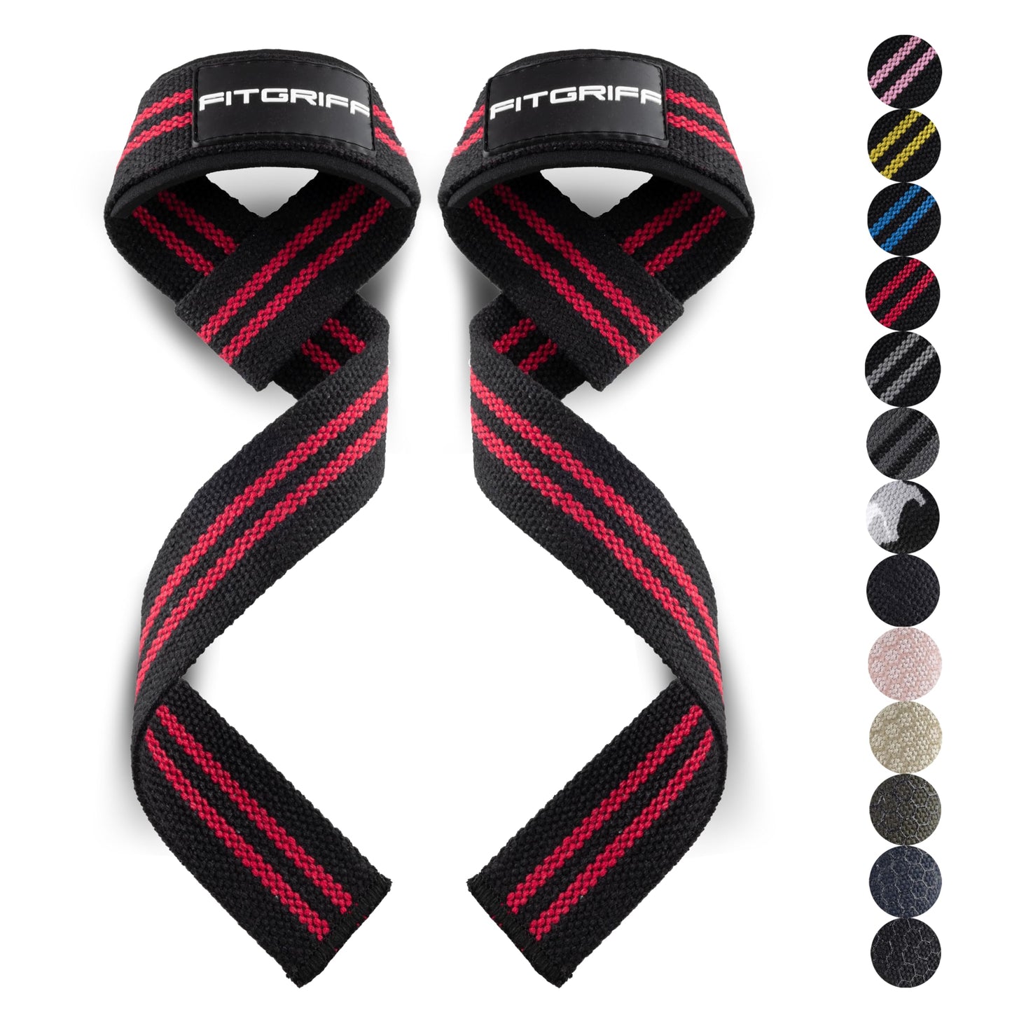 Fitgriff® Lifting Wrist Straps for Weightlifting, Gym, Deadlift, Workout (Made of Premium Cotton & Padded) - Men & Women (Standard, Black/Red)